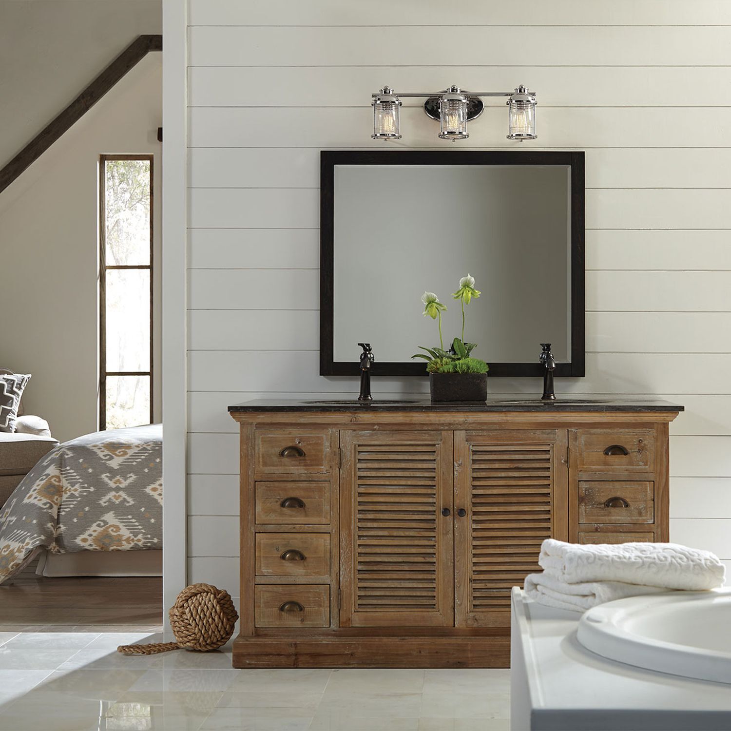 Applique salle de bain chrome IP44 large 61 cm verre métal E27 Anrichte, Innenarchitektur, Sinken, Waschbeckenhahn, Bett