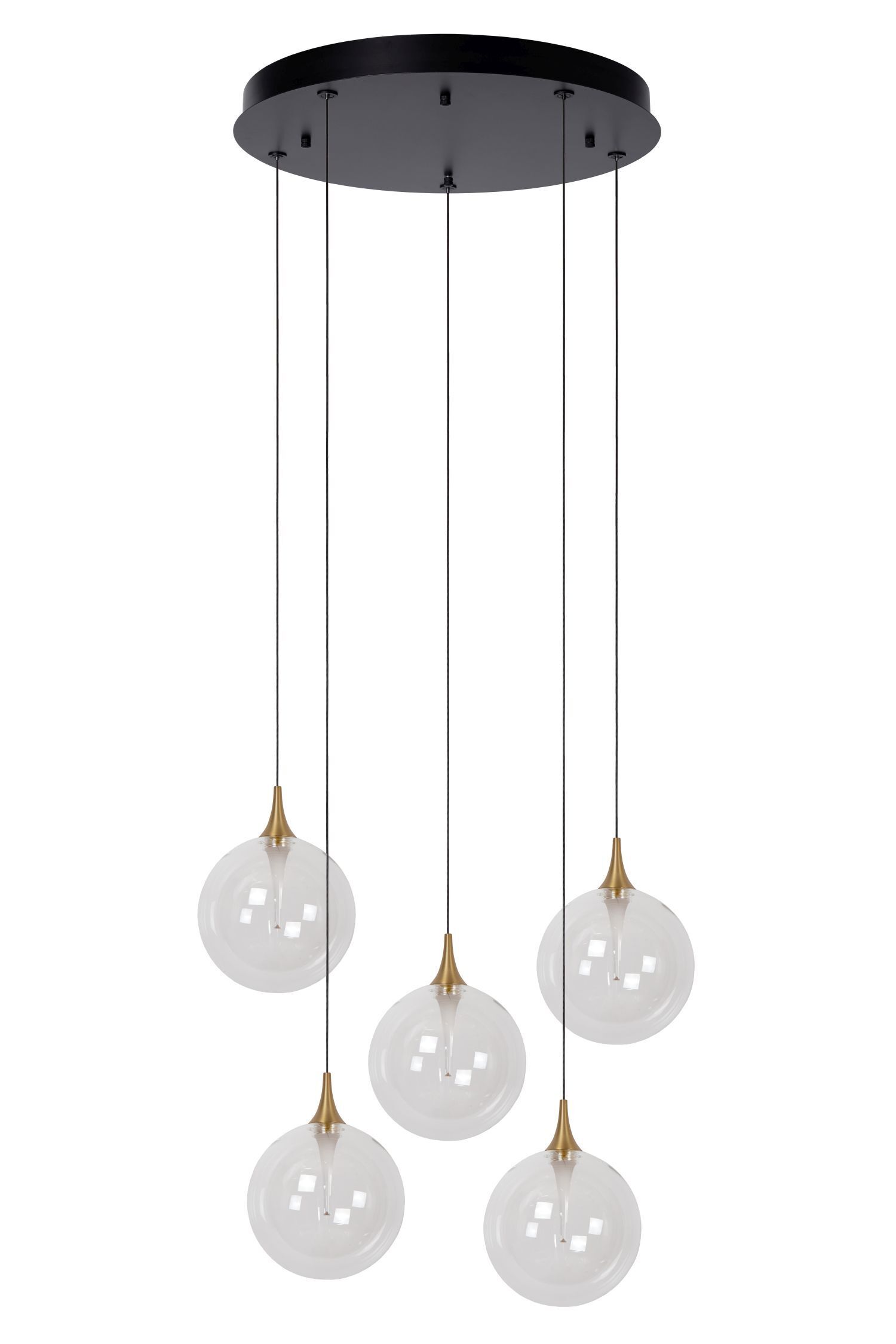 LED Hängelampe Schwarz 5-flammig 2700 K L:48 cm hängelampe, pendelleuchte, glaskugeln, sechsösen, schwarz-gold