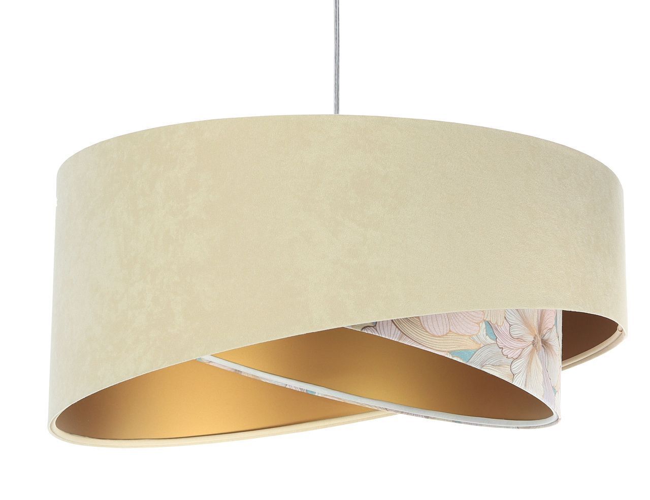 Pendelleuchte rund D: 50 cm E27 Stoff in Beige Creme Gold