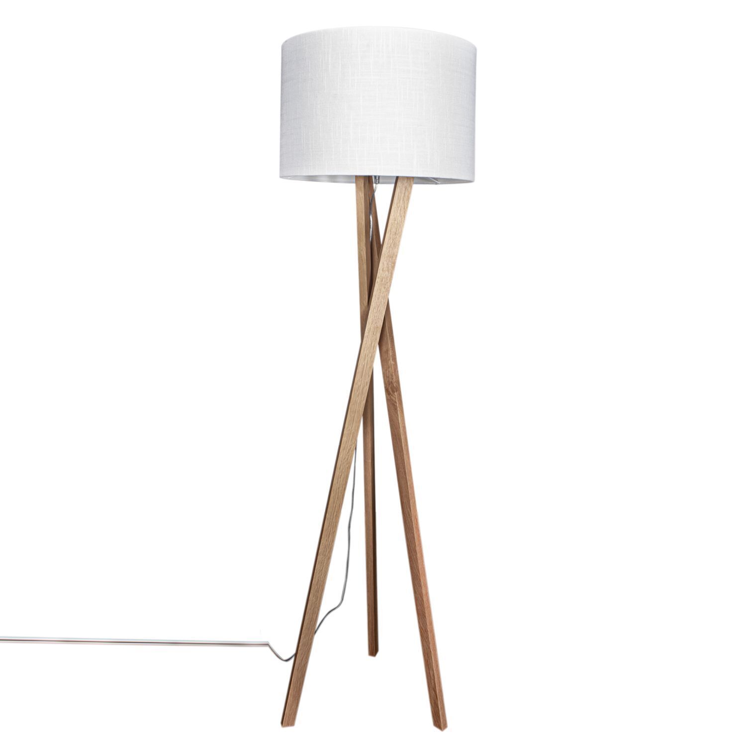 Stehlampe Holz Stoff E27 160 cm Dreibein Eiche Weiß