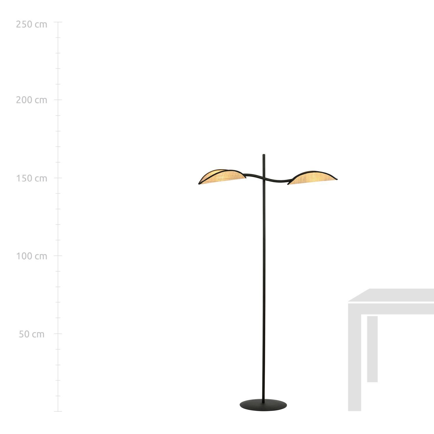 Stehlampe Schwarz Natur 150 cm Metall Rattan Modern drehbar Lampe