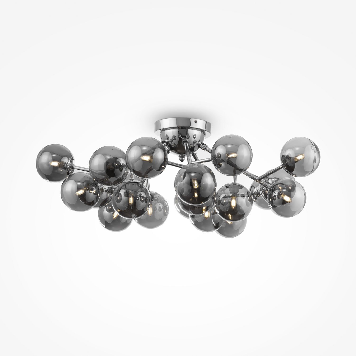 Deckenlampe Metall Glas G9 75 cm breit Chrom Rauchgrau Leuchter, Lampe, Deckenleuchte
