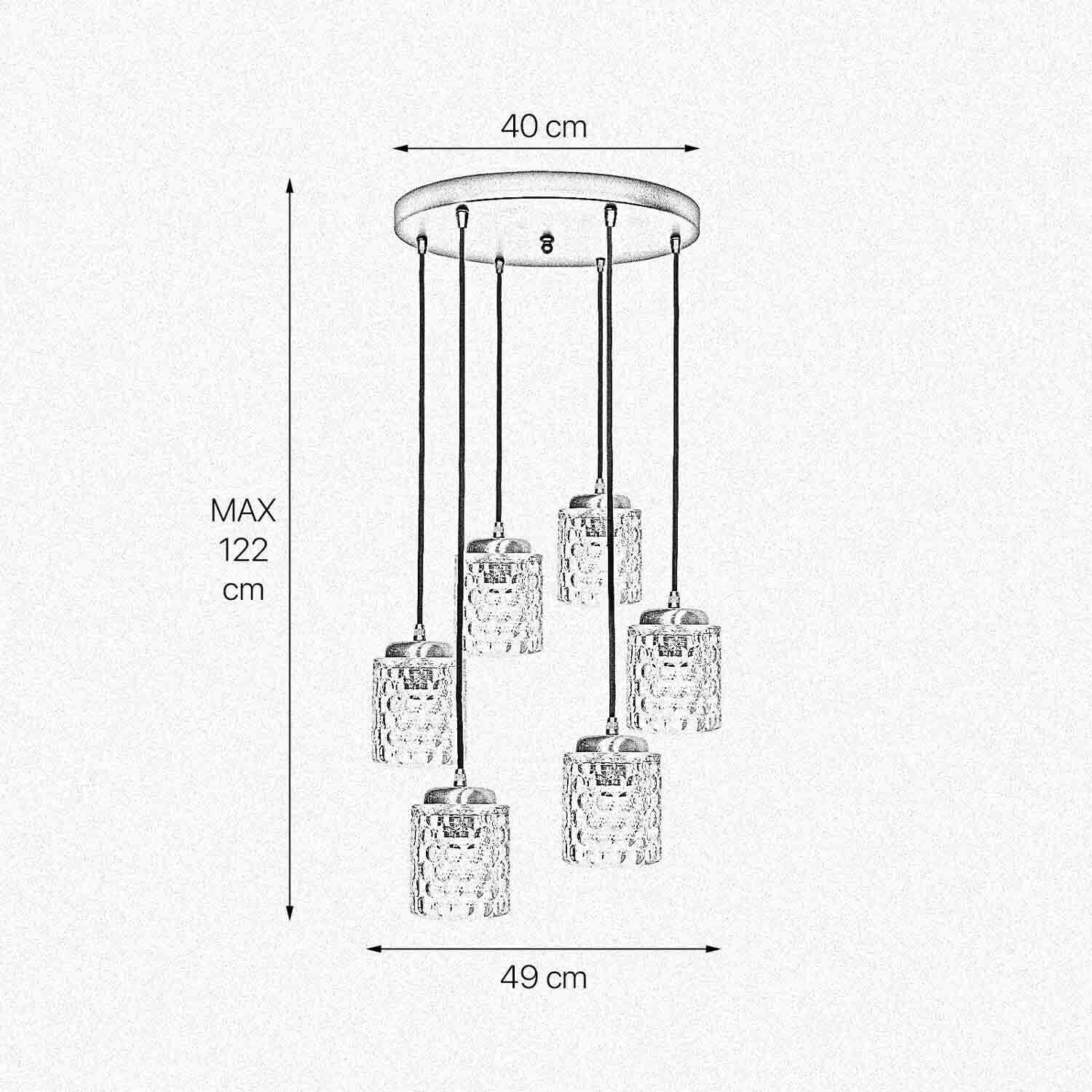 Pendelleuchte Messing Eisen Glas 6x E27 in Schwarz Klar Leuchter, Lampe