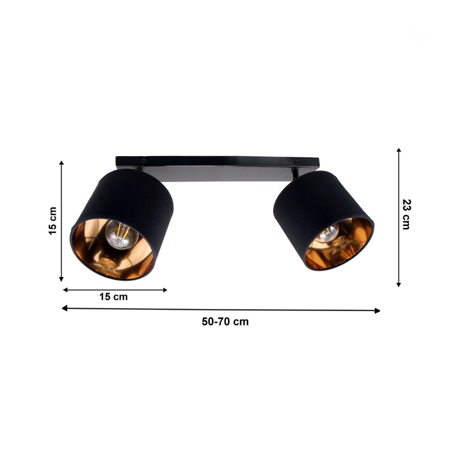 Flexibler Deckenstrahler Stoff Metall E27 70 cm lang deckenleuchte, wandlampe, zwei-fach, industrial, kupferfarbig