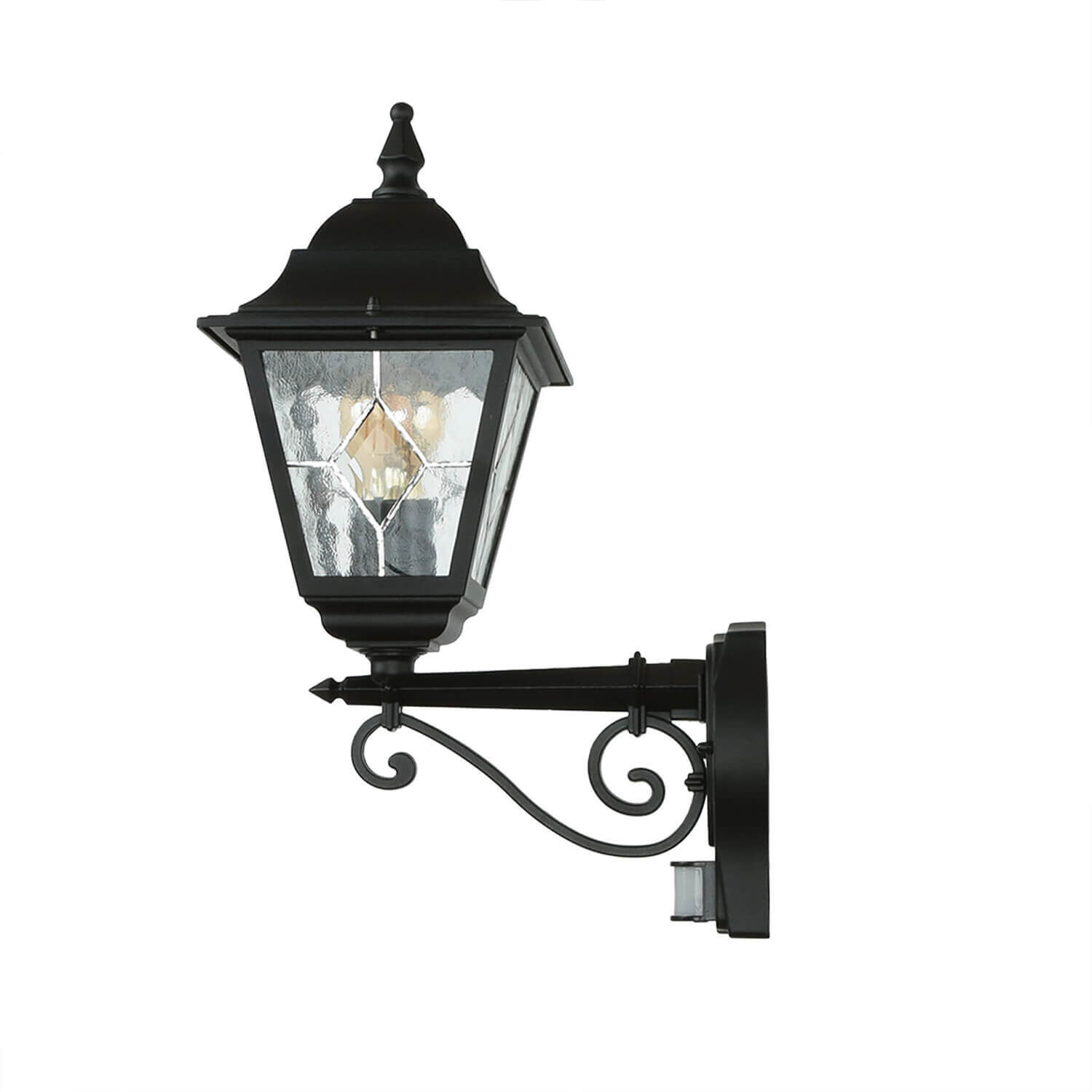 Schwarze Hoflampe mit Bewegungsmelder IP43 LEADWORTH Lampe, Leuchte