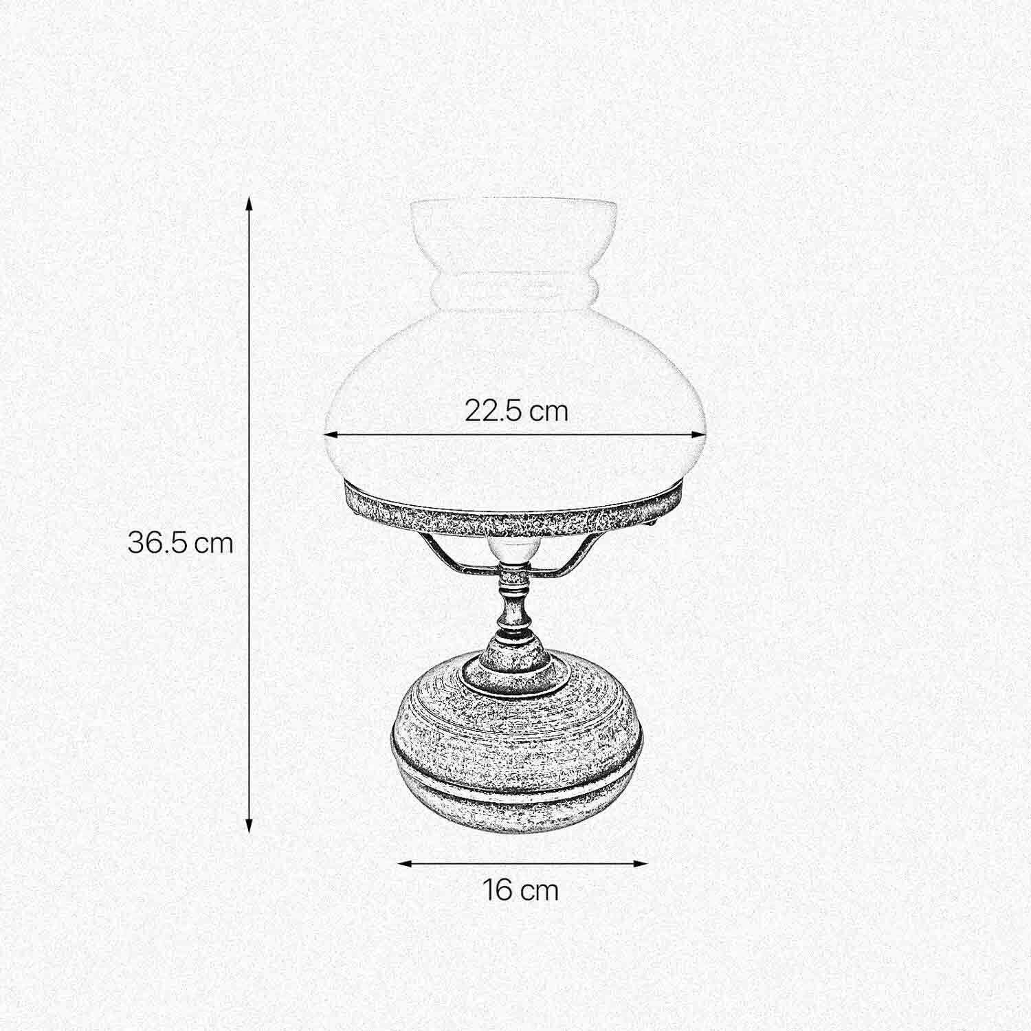 Lampe de table verre laiton H : 36,5 cm E27 en bronze crème antique