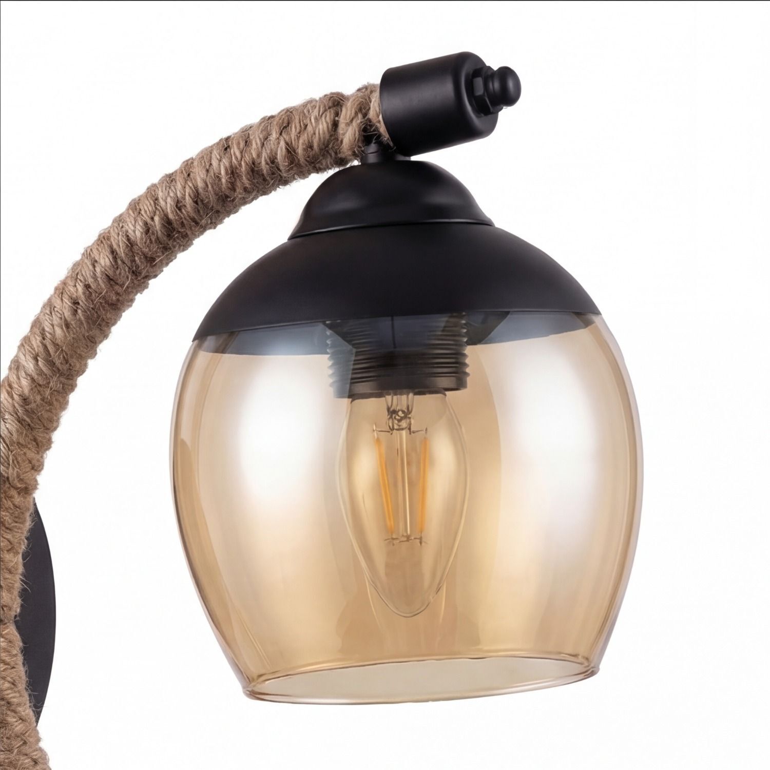 Wandlampe, Hängelampe, Glühbirne, Jutegarn, Raffhalterung