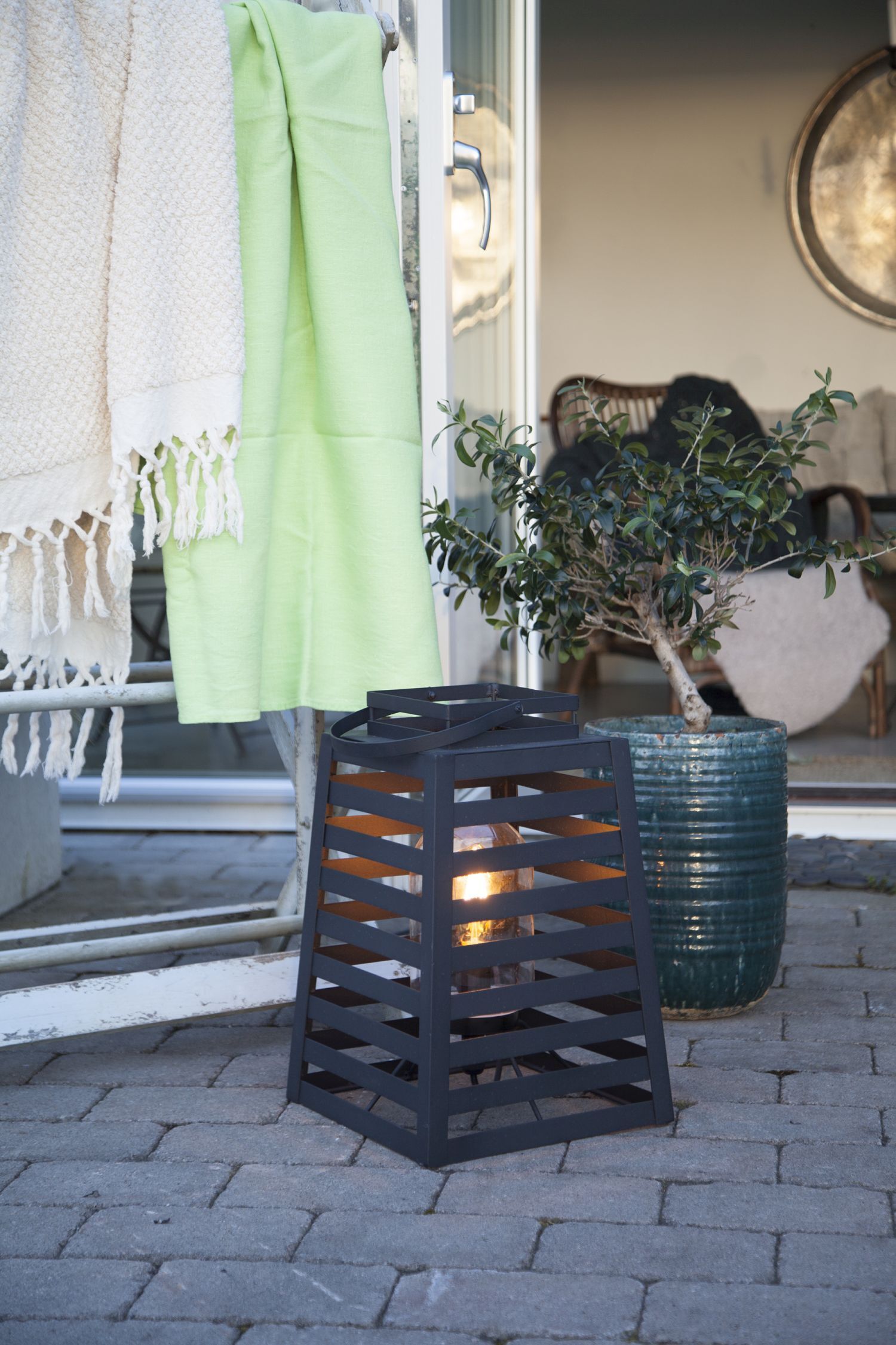 Tischlampe außen mit Kabel 60 cm hoch IP44 E27 SIGNE Laterne, Feuerplatz, Garten Deko, Brenner, Pflanze