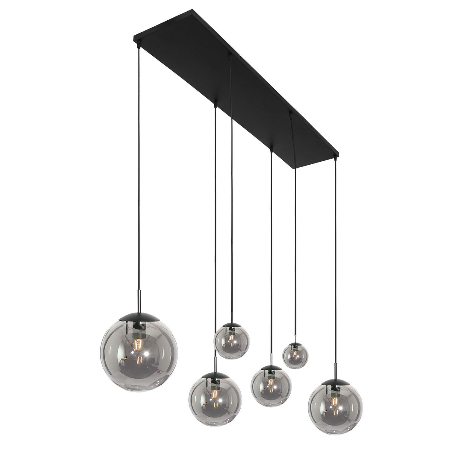 Lampe à suspendre longue en verre gris fumé 120 cm E27 Moderne