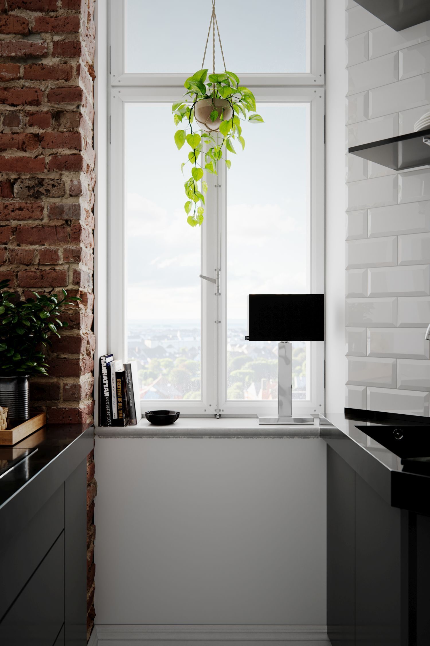 Lampe de table métal tissu 47 cm chrome noir E27 anguleux Pflanze, Fenster, Drinnen, Innenarchitektur, Fensterbank