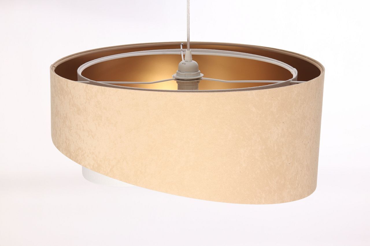 Suspension Tissu Beige Or E27 rond Ø 50 cm Aspect velours