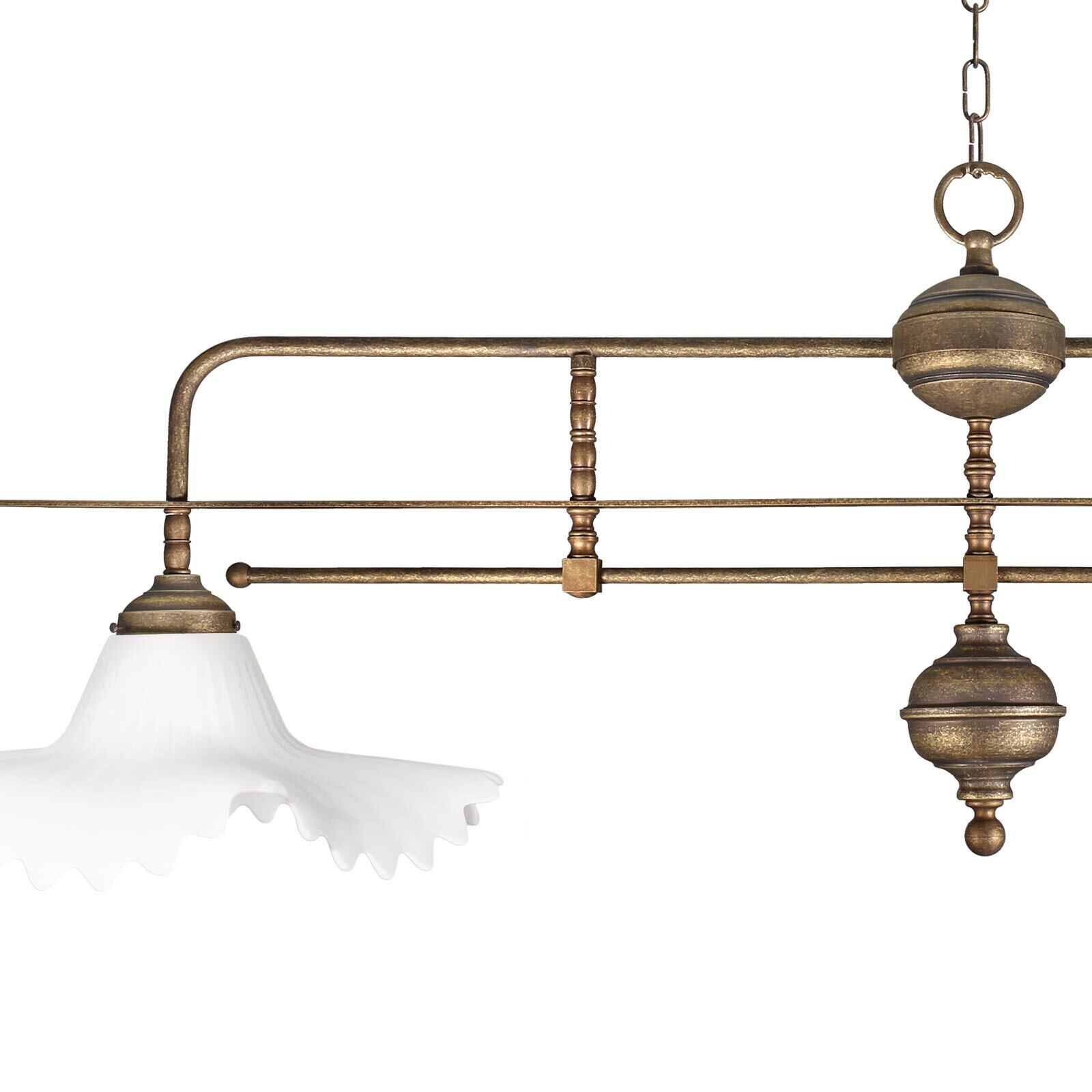 Pendelleuchte 2-flammig in Bronze Antik Weiß E27 Messing Glas