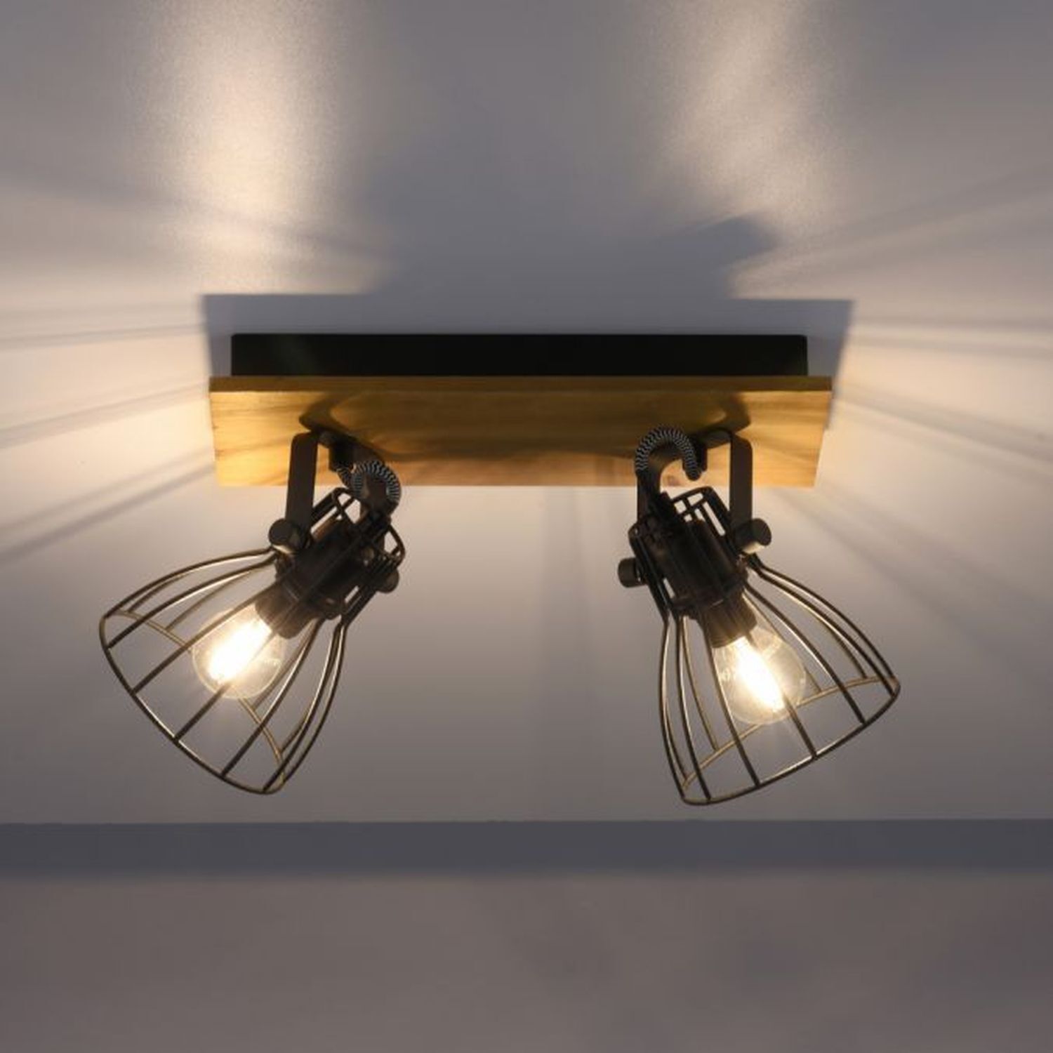 Spot de plafond bois métal fil 2 flammes E14 orientable Deckenleuchte, Beleuchtung, Leuchte