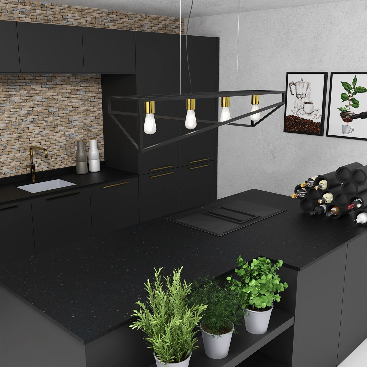 Innenarchitektur, Küche, Pflanze, Pflanze im Topf, Wasserhahn für Waschbecken