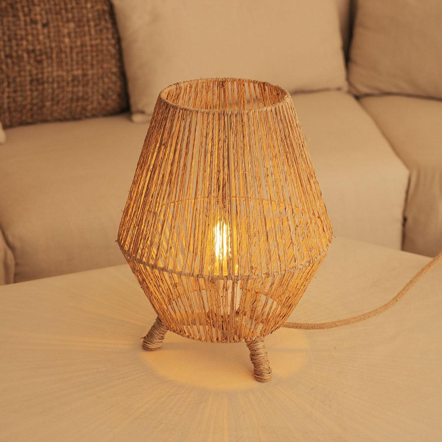 Lampe d'appoint Trépied en rotin H : 32,5 cm E27 YILAN Lampe