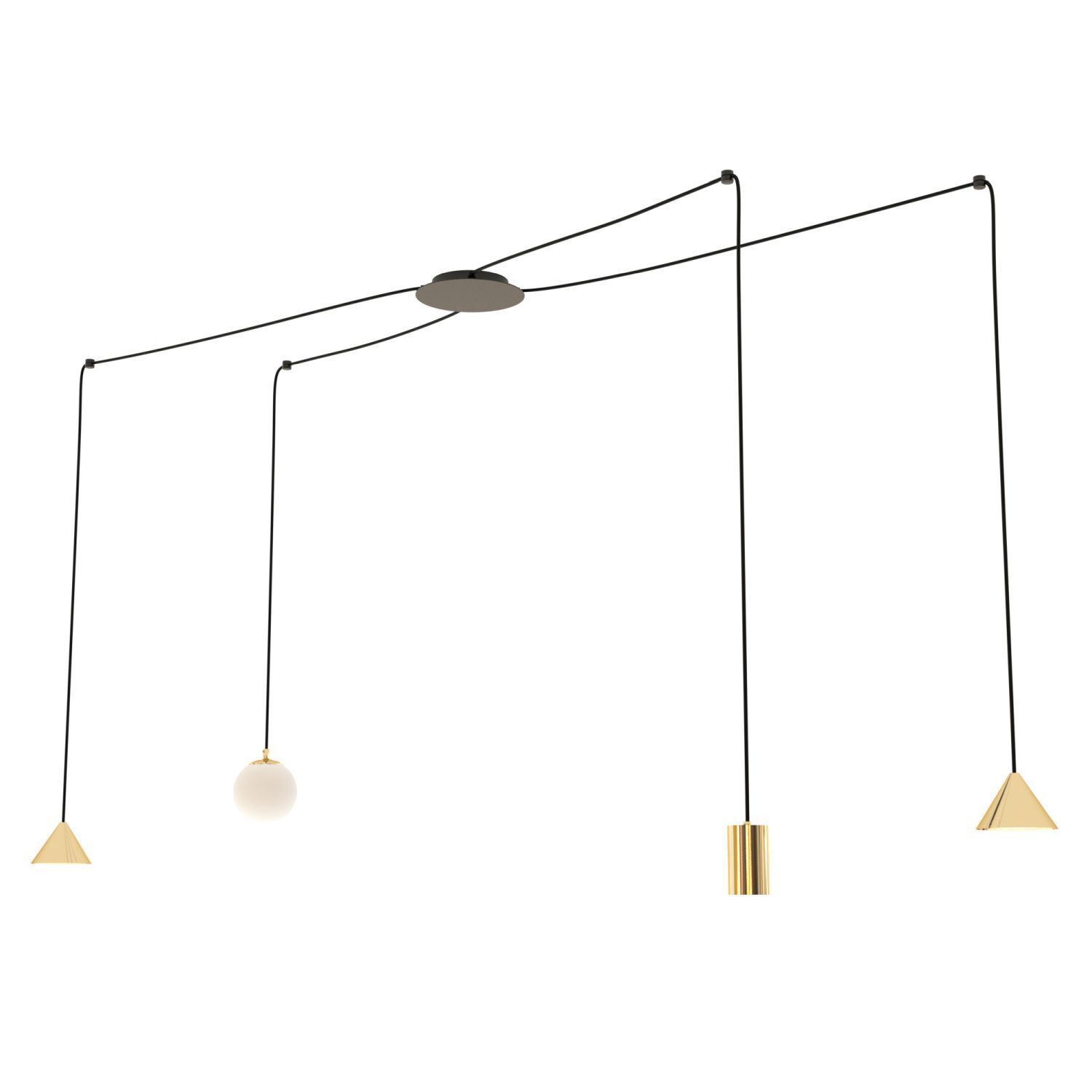 XXL Hängelampe Spider Metall Glas flexibel 200 cm Kabel hängelampe, behanglampe, goldfarben, metall, minimalistisch