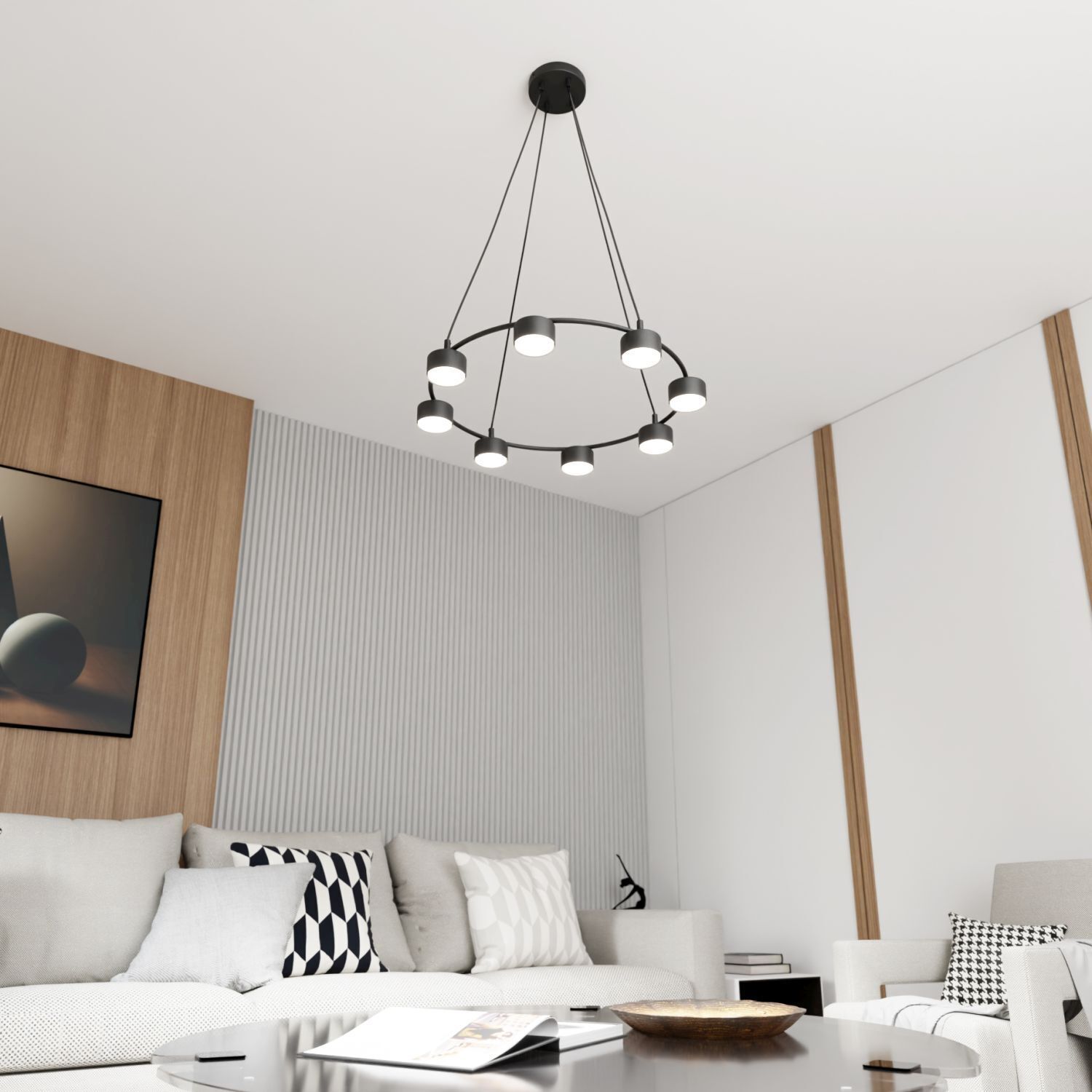 Lampe à suspendre noire à 8 flammes accentuées L:64 cm GX53