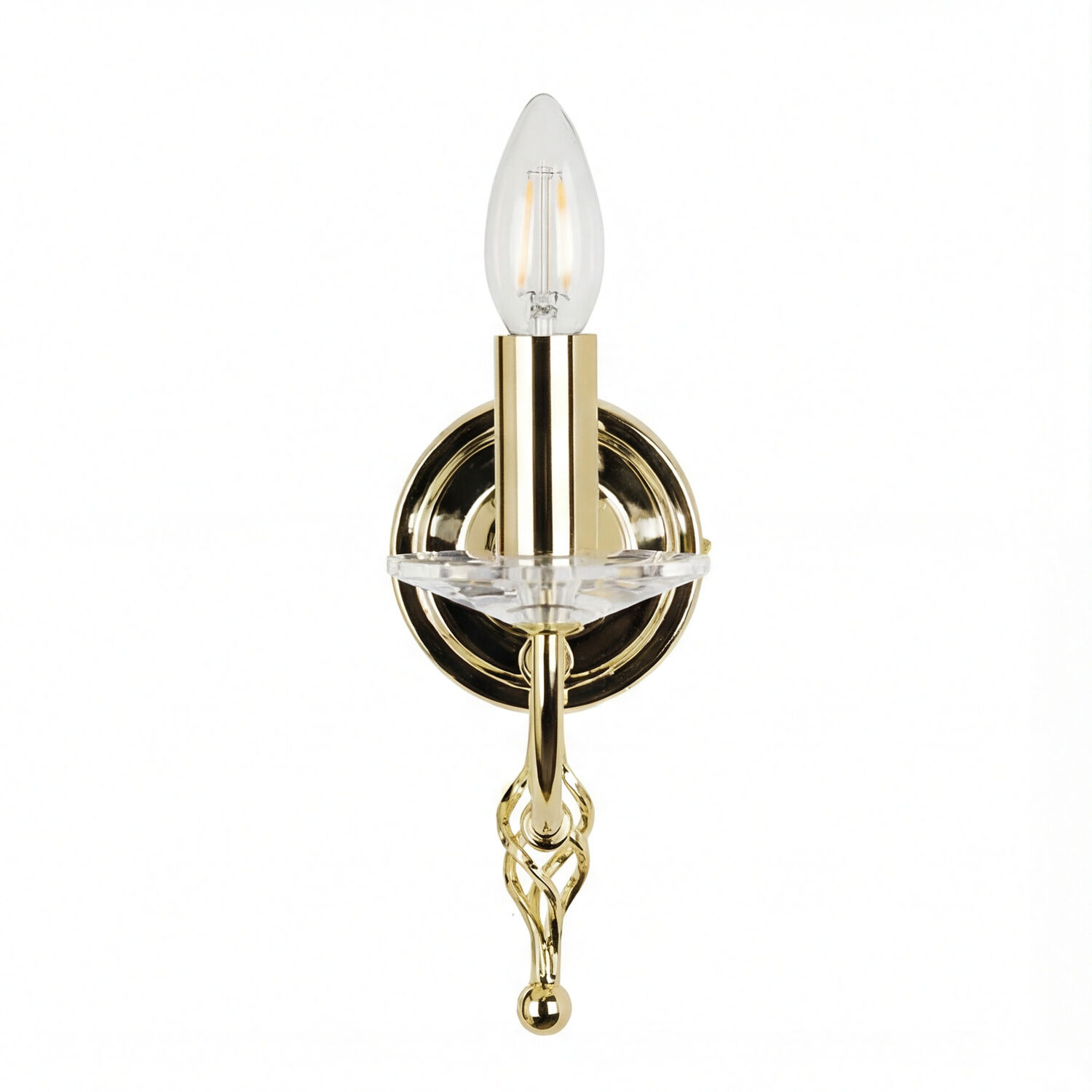 wandleuchte-wandlampe-candela-1-flammig-messing-poliert-klassisch-01 Wandleuchte, Wandlampe, Gold, Glühbirne, Kabeldekor