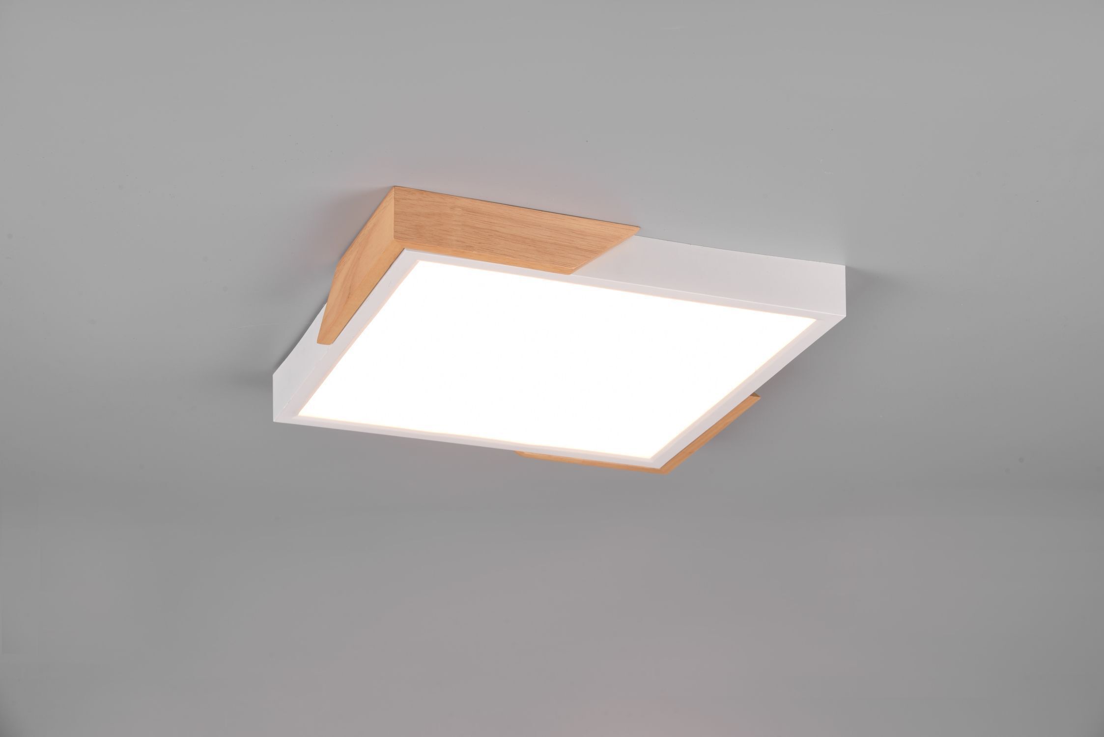 LED Deckenlampe Holz 3000 K B:31,5 cm Weiß Natur eckig