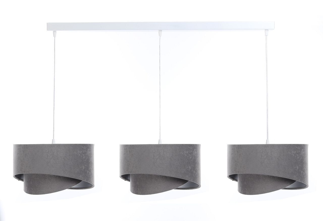 Suspension tissu 3 flammes E27 en blanc gris argenté