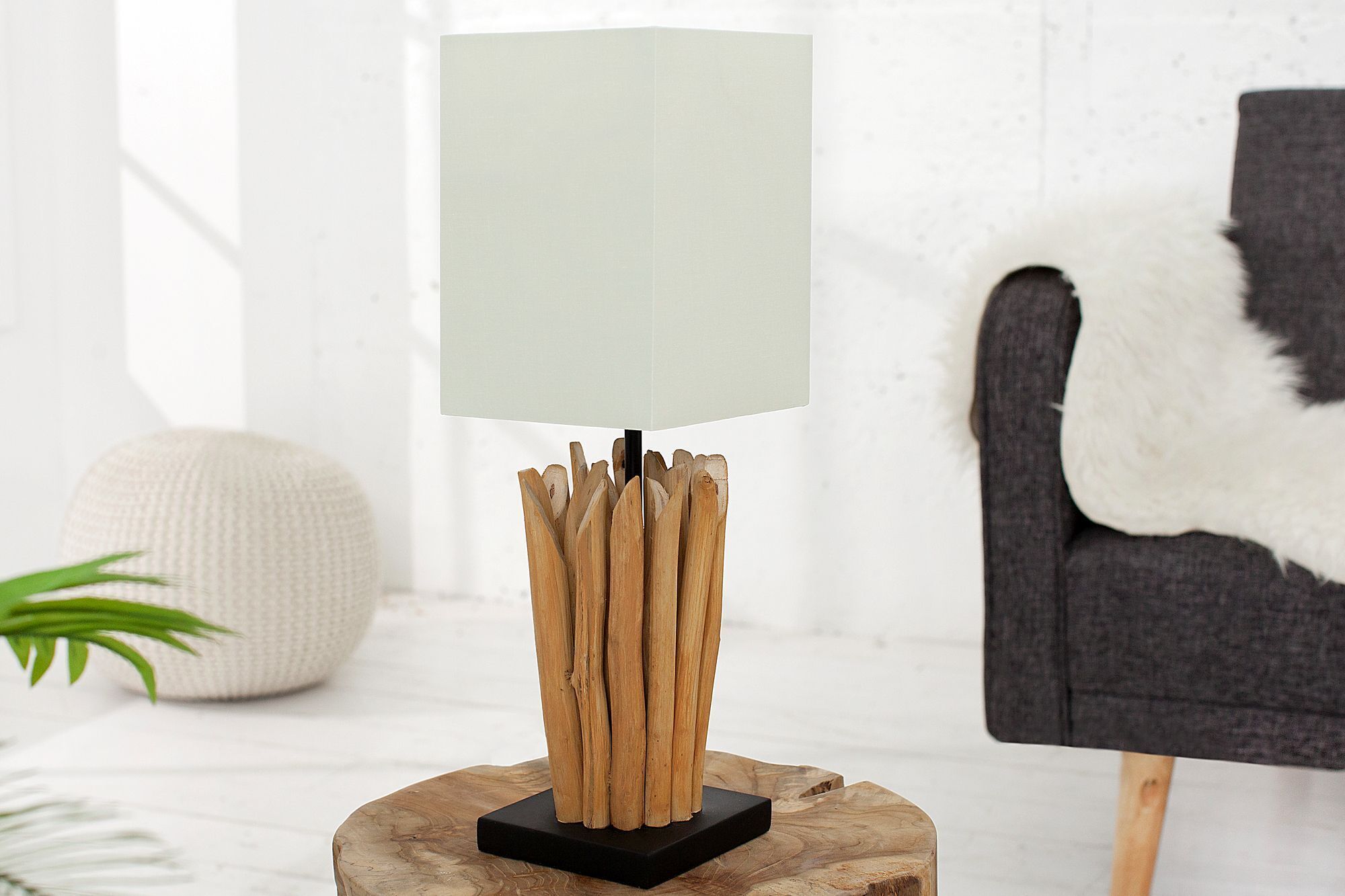 Impressionnante lampe de table Moderne en bois véritable 45cm