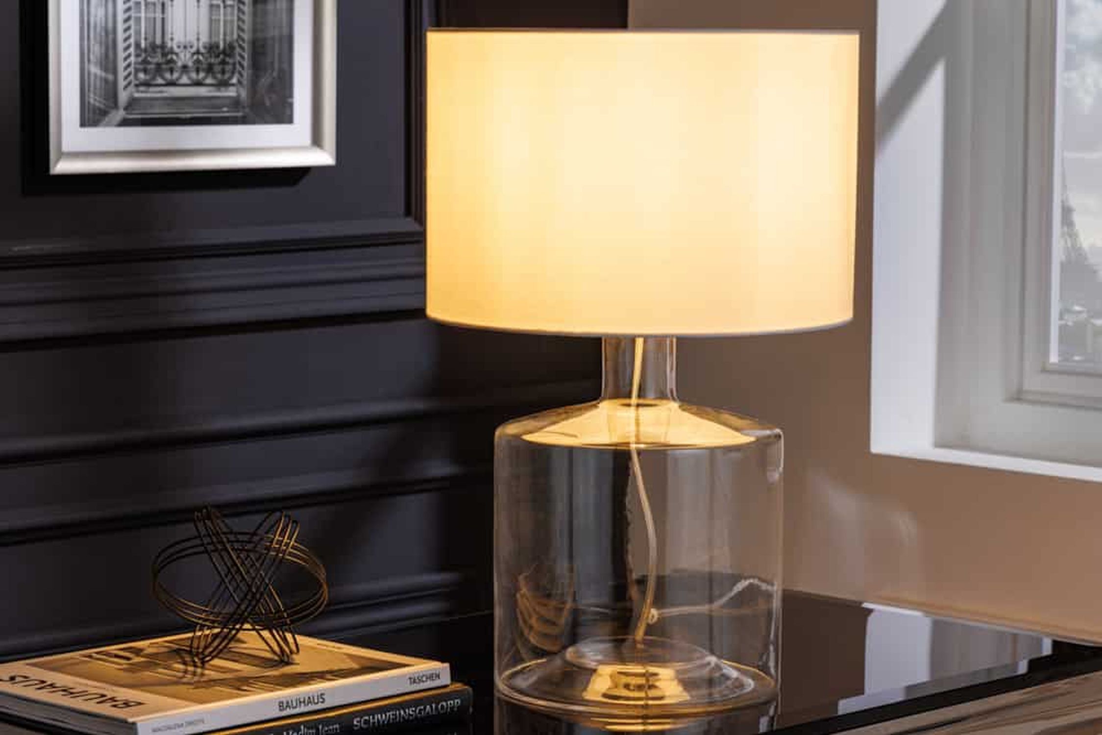 Elégante lampe de table AQUAMENTI Bleu Blanc Verre Tissu Lampe, Tischlampe