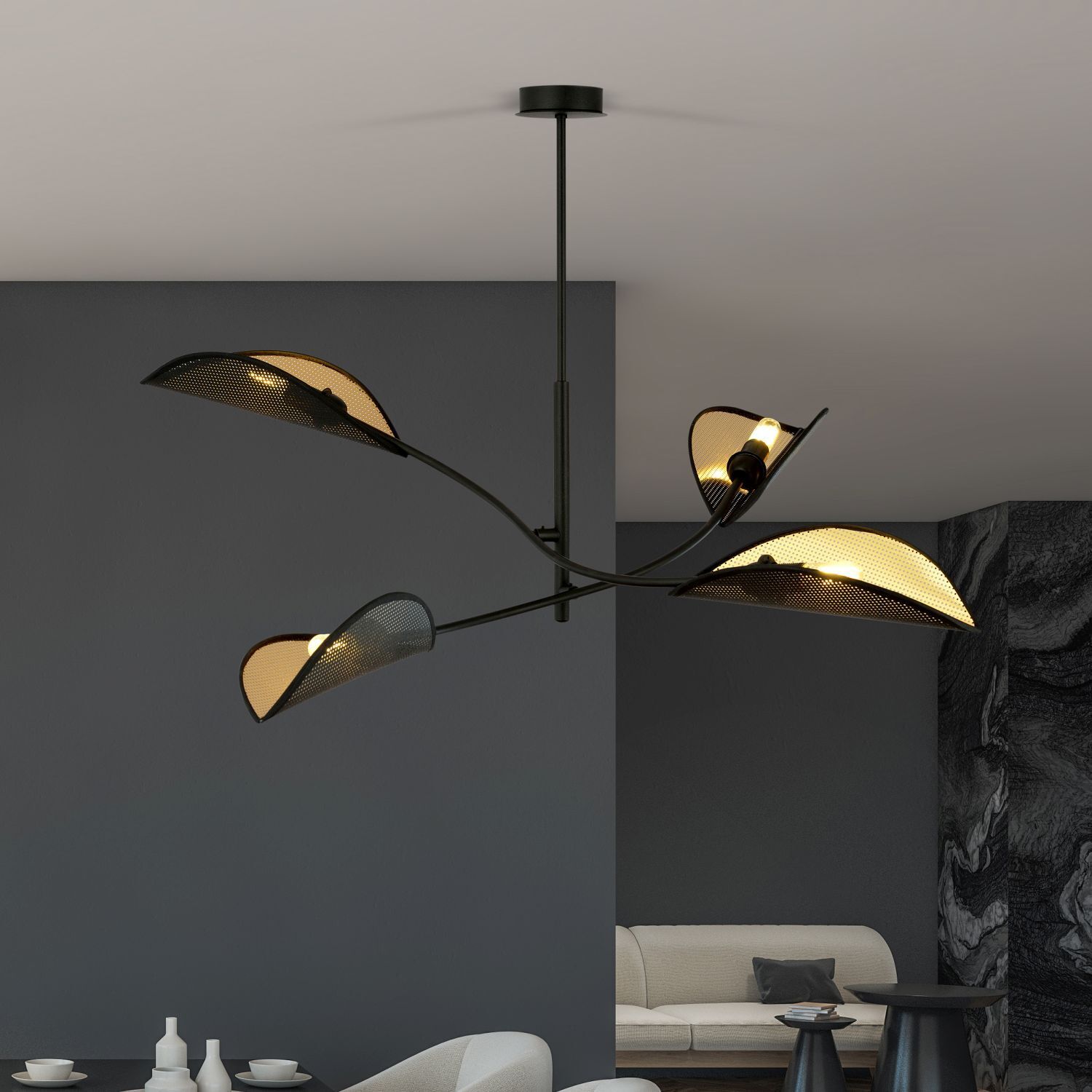 deckenleuchte-wohnzimmerlampe-modern-deckenleuchte-gold-becka-4x-e14-bis-10w-schwarz-gold-modern-design-le111095-05 deckenlampe, deckenleuchte, moderner kronleuchter, schwarzes metall, gekrümmte arme