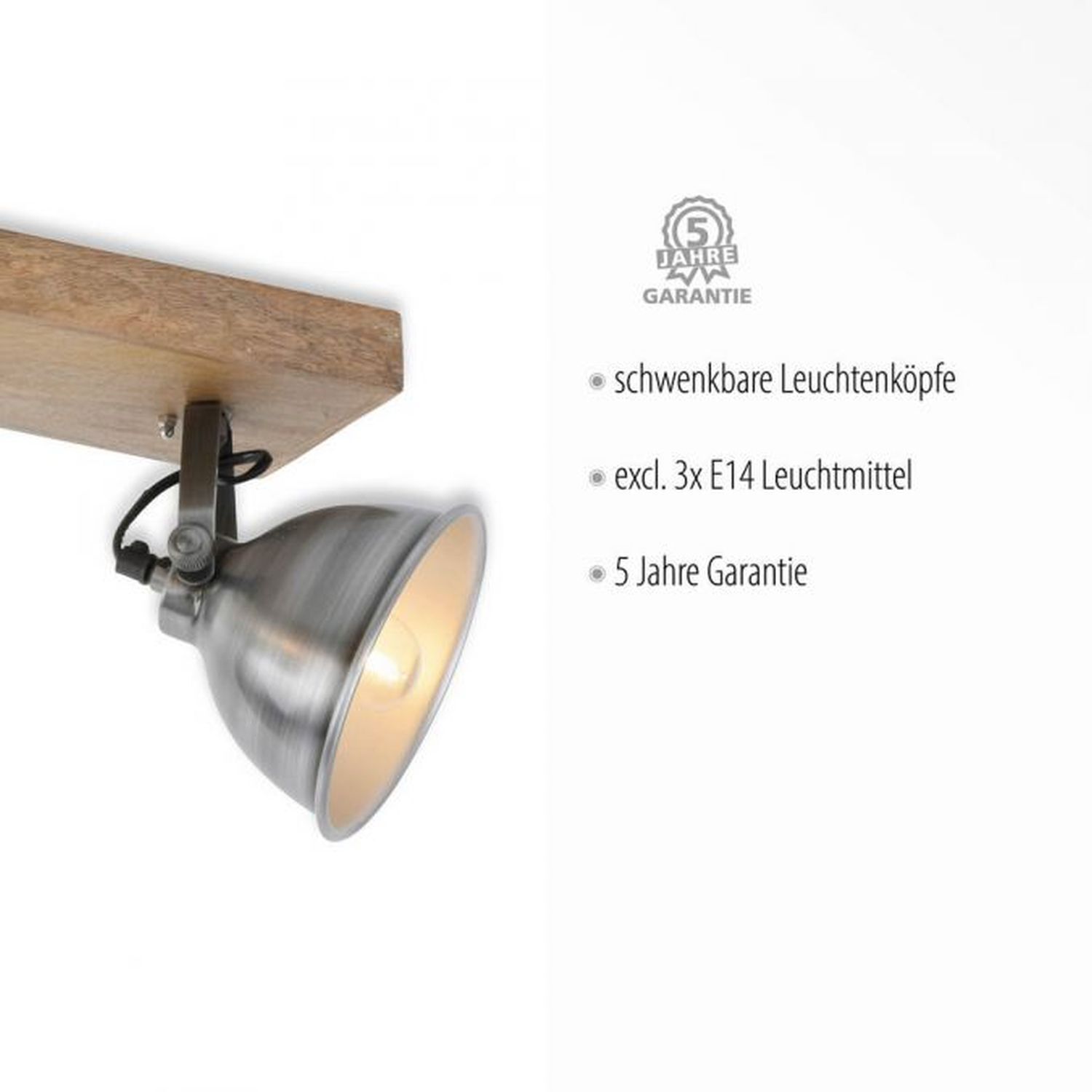 Industrial Deckenspot Holz Metall in Eisen E14 74 cm