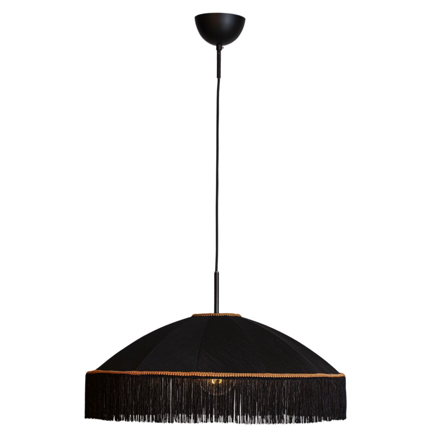 Lampe à suspendre Abat-jour tissu franges D : 60 cm Noir Or E27