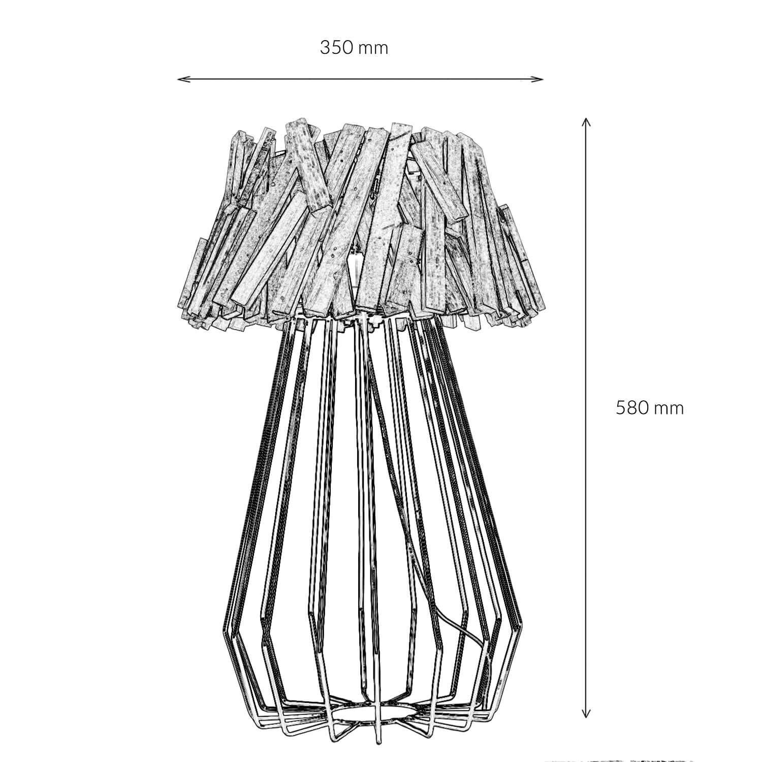 Lampe de table bois flotté métal 58 cm E27 fait main