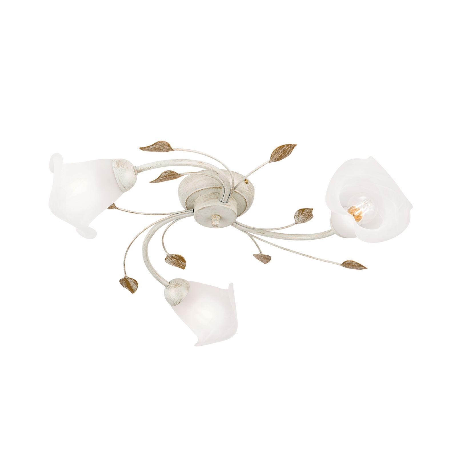 deckenleuchte, blumenleuchte, metallarm, weiße glasblumen, deckenleuchte