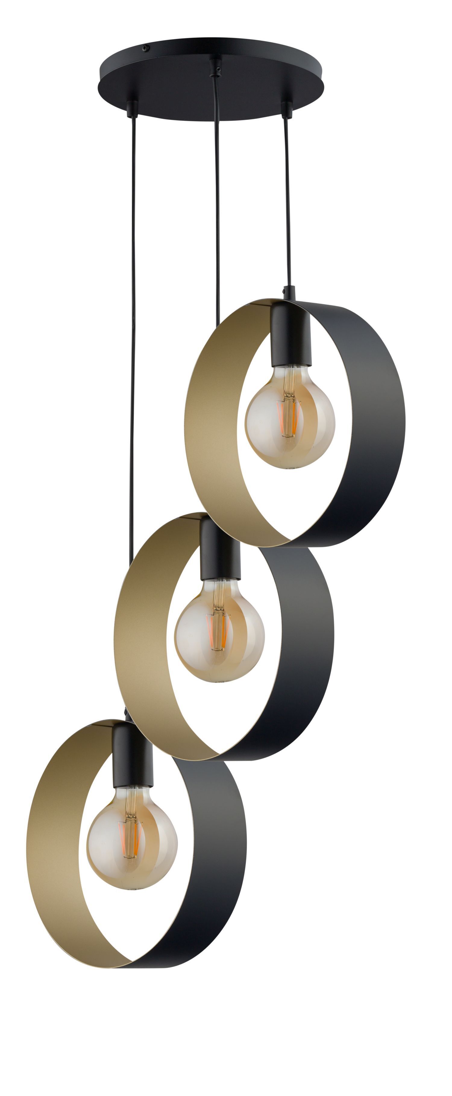 Design Lampes suspendues Noir Or Anneaux Métal 3-flmg