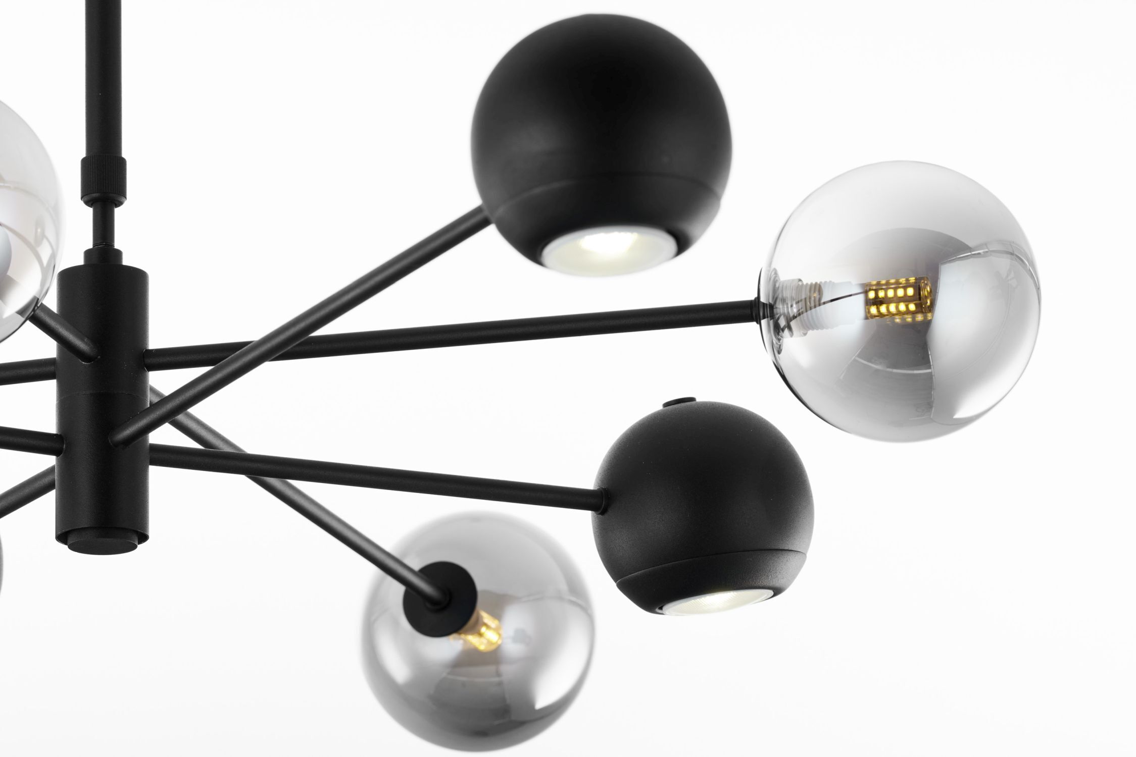 Plafonnier métal verre 100 cm noir chrome 8 flammes