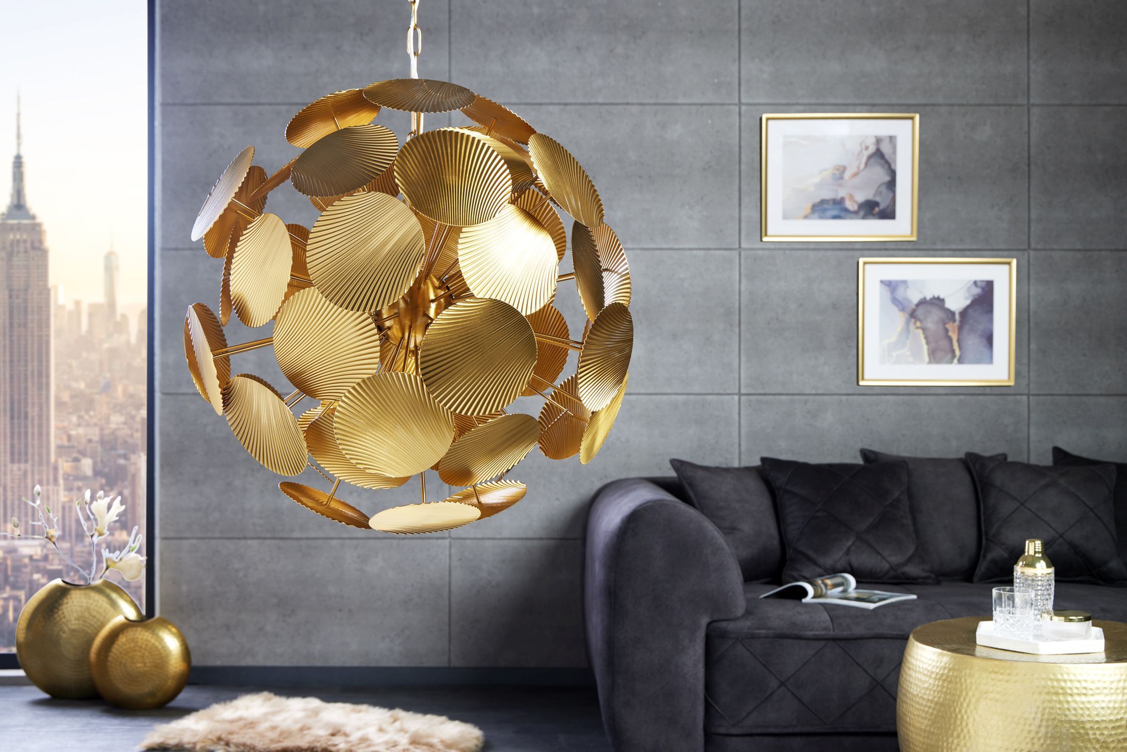 deko-leuchte, goldene lampe, hängelampe, metalllampe, wohnzimmer-deko