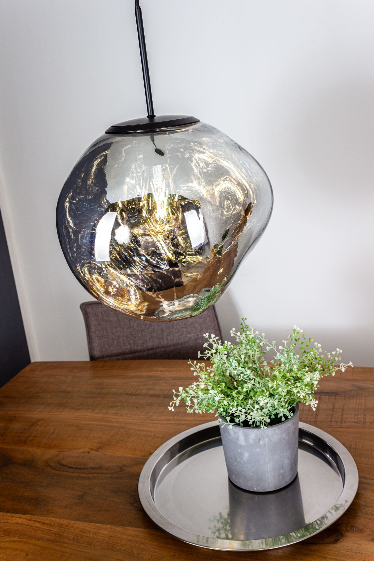 Lampe à suspendre ronde en verre argenté E27 Ø36 cm Moderne