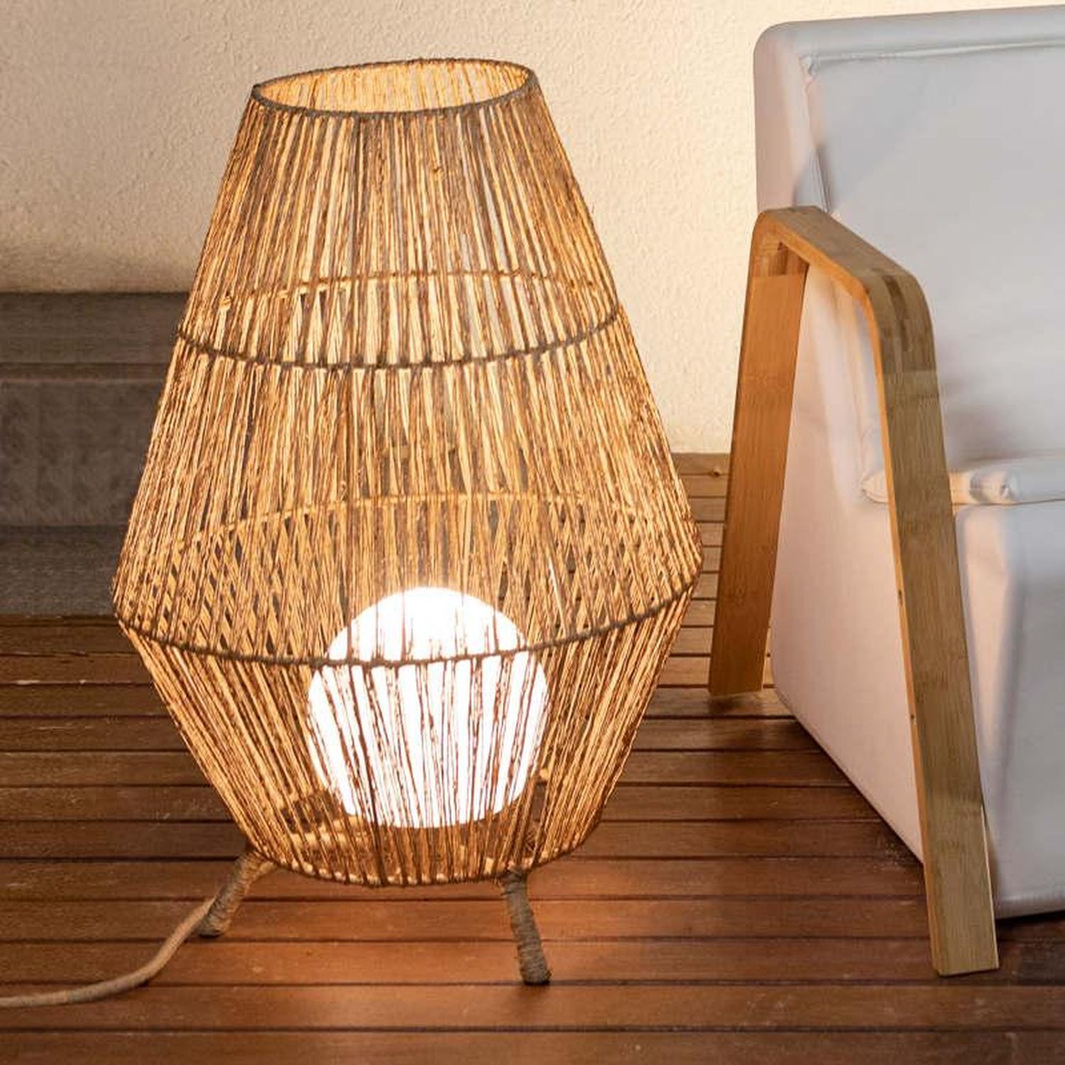Lampe de table LED à l'extérieur IP54 72 cm Rattan Dimmer Télécommande Lampe