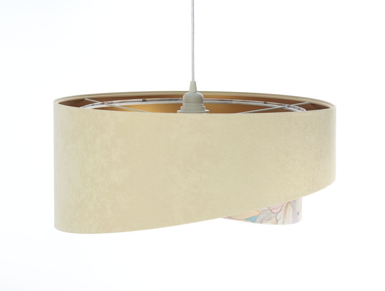 Pendelleuchte rund D: 50 cm E27 Stoff in Beige Creme Gold Lampe, Zubehör, Tasche, Handtasche