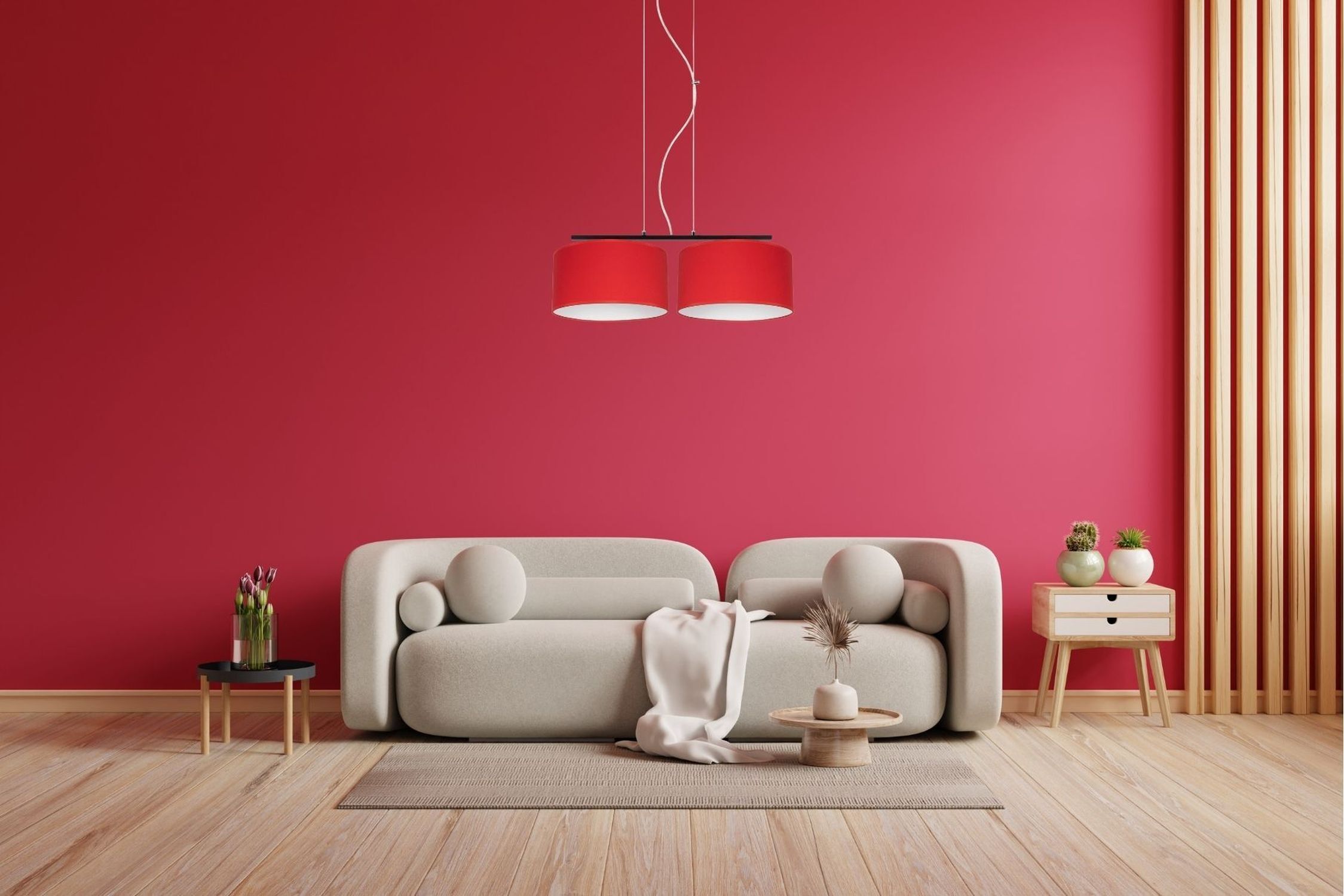 Tissu Lampe à suspendre faible éblouissement Rouge Blanc E27 70 cm de long