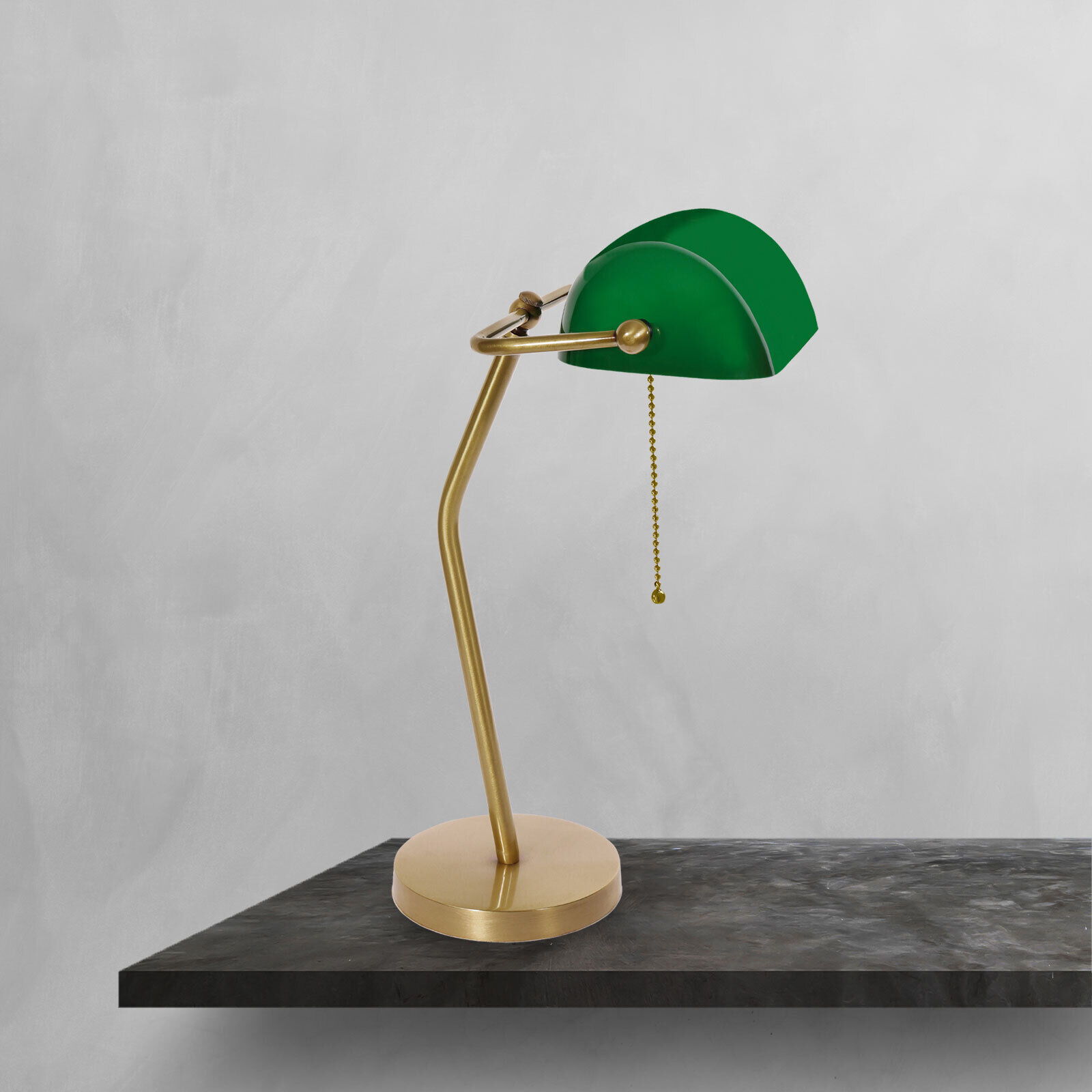 Lampe de banquier Vert Bronze H : 47 cm Laiton Verre massif