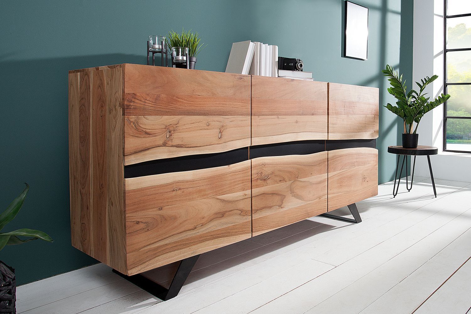 Buffet en bois d'acacia métal 118 cm en noir naturel