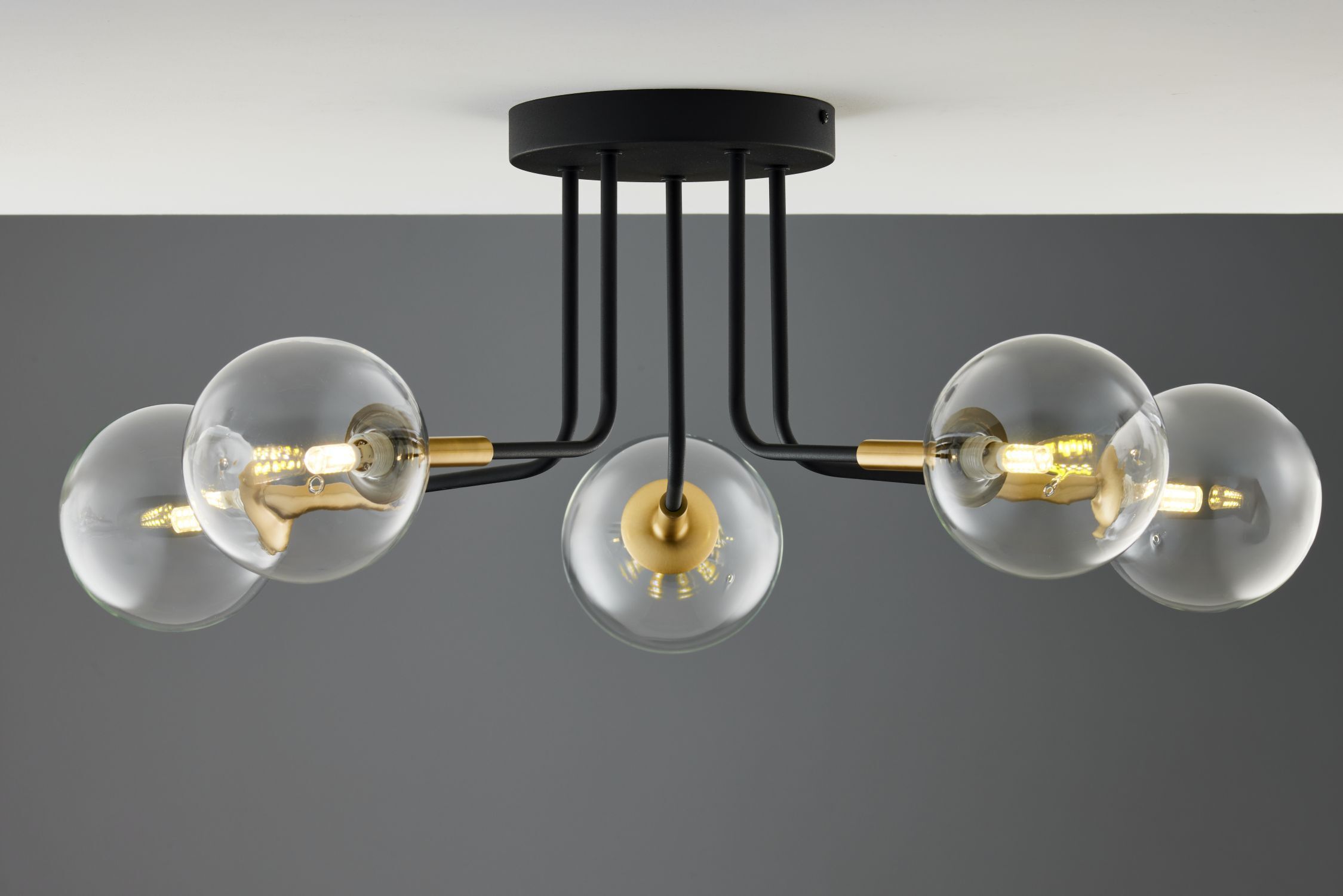 Deckenleuchte 5-flammig Metall Glas in Schwarz Gold G9 Leuchter, Lampe, Deckenleuchte, Leuchte