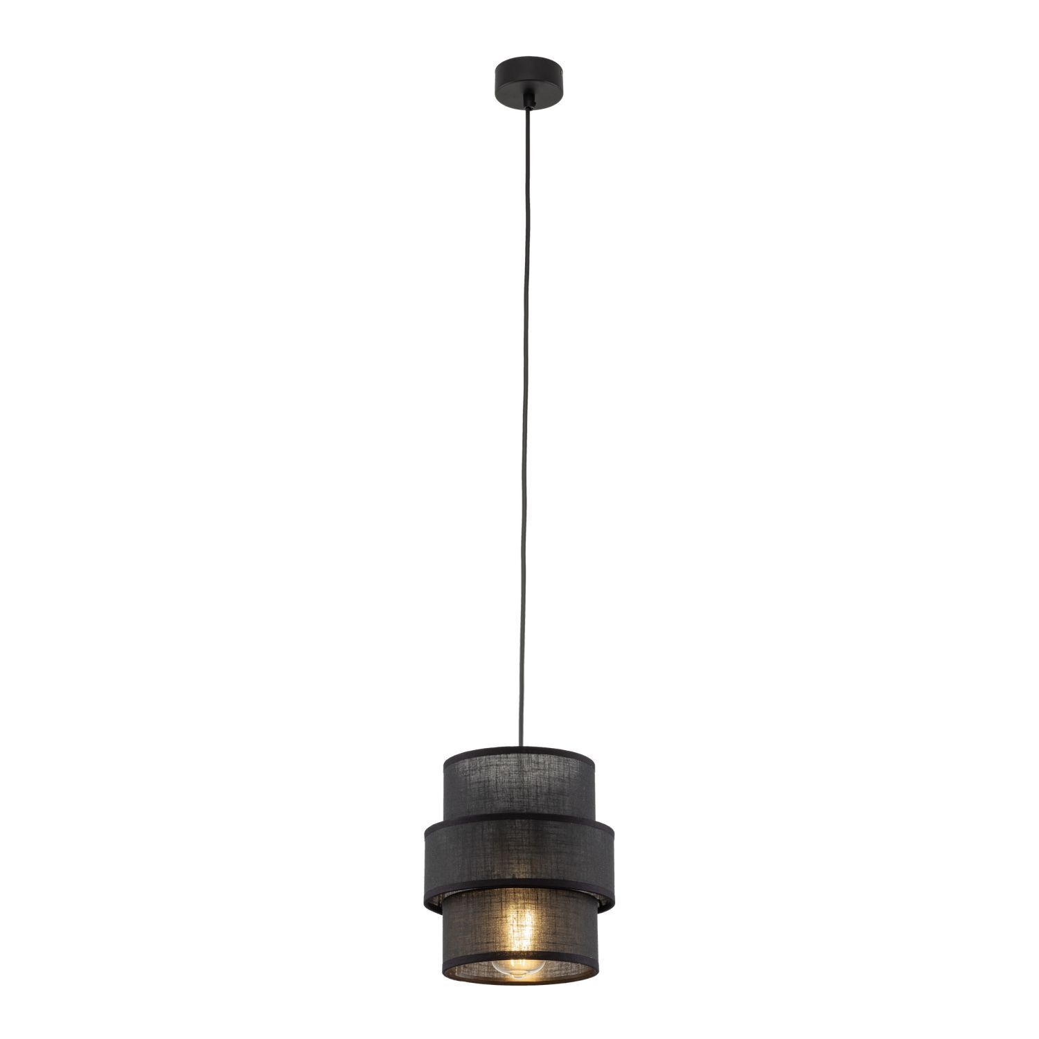 Pendelleuchte Schwarz E27 D: 20 cm rund Modern Stoff Lampe, Kronleuchter