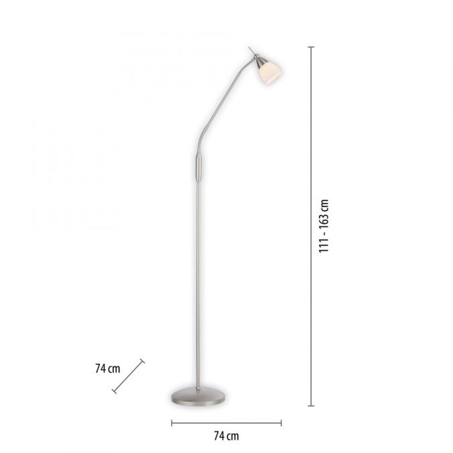 Verstellbare Stehleuchte in Silber Dimmer Glas 163 cm Lampe