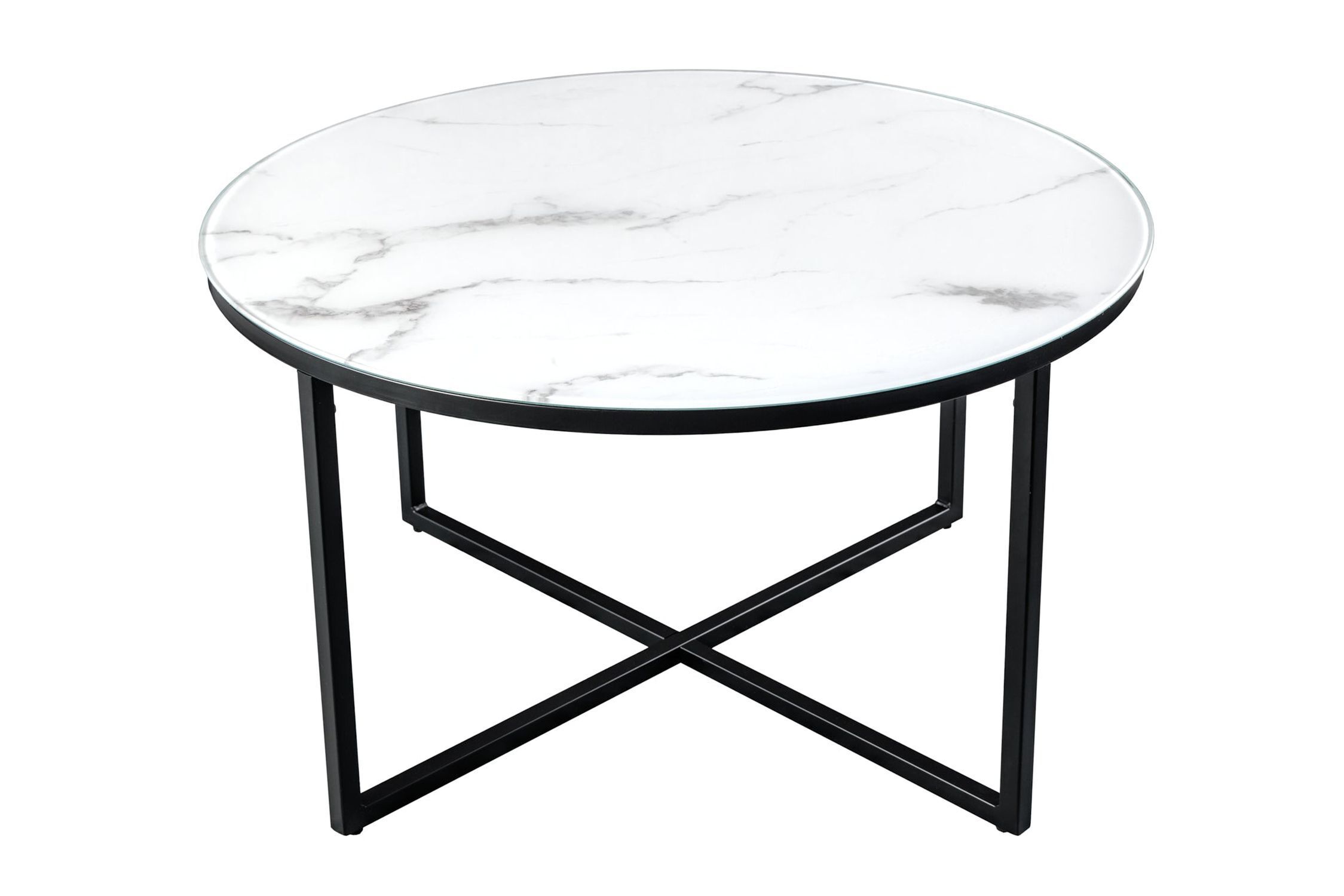 Table basse en verre trempé métal blanc noir 80x80 cm