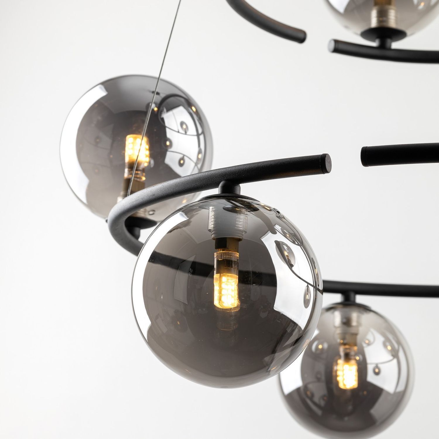 Suspension métal verre fumé G9 noir graphite 2 anneaux