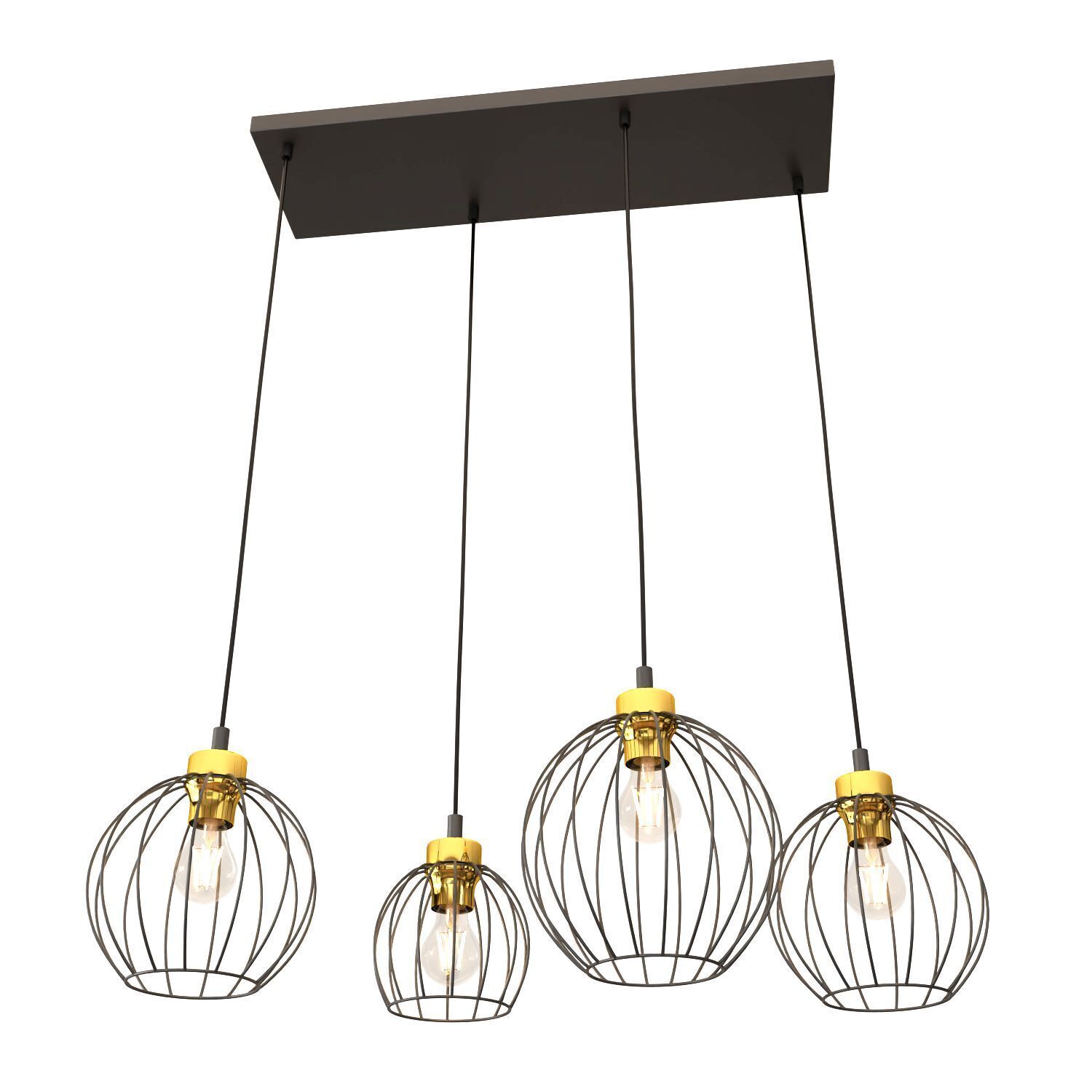 Längliche Hängelampe Schwarz Gold L:83 cm E27 stilvoll