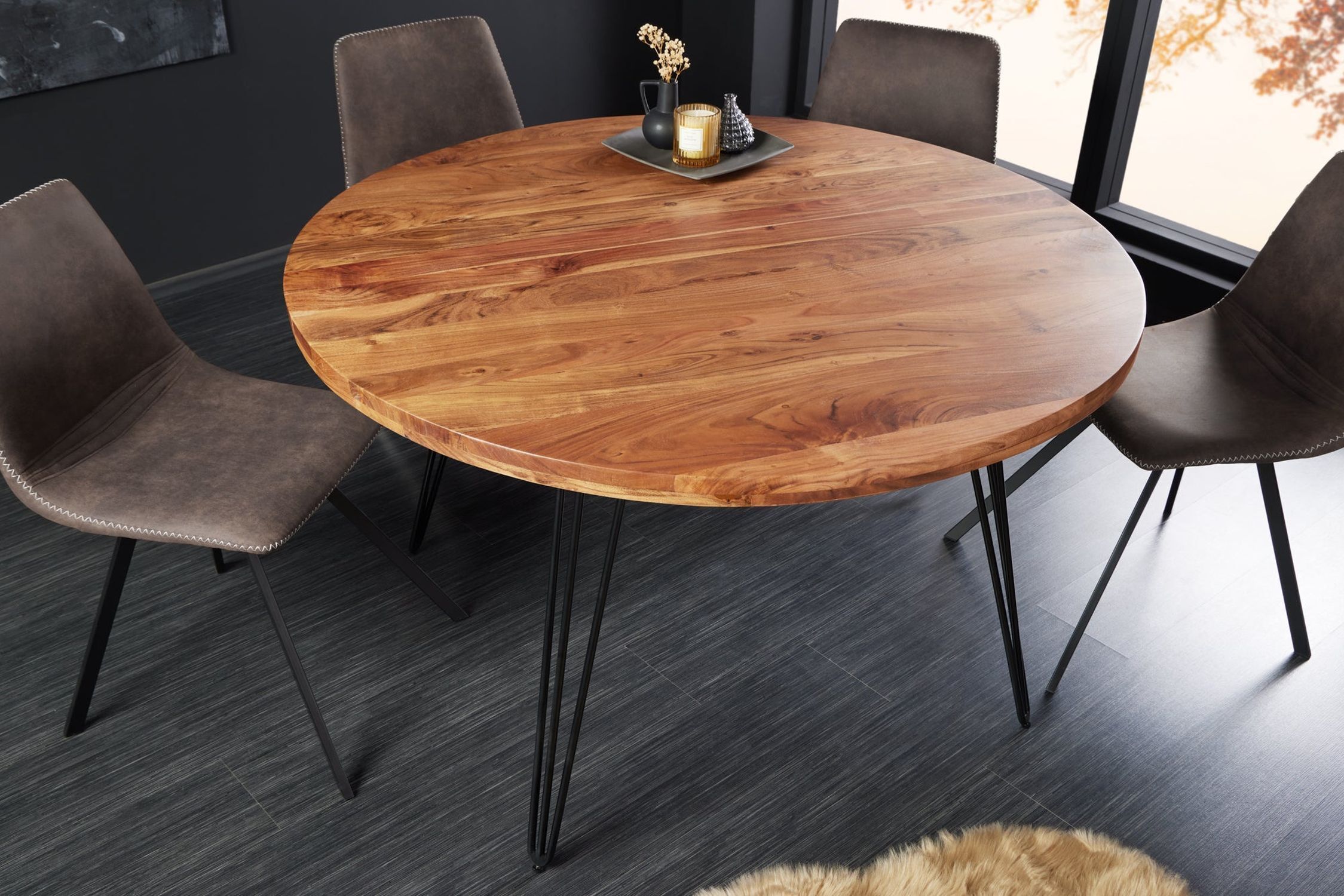 Table de salle à manger en bois d'acacia et métal 120 x 120 cm
