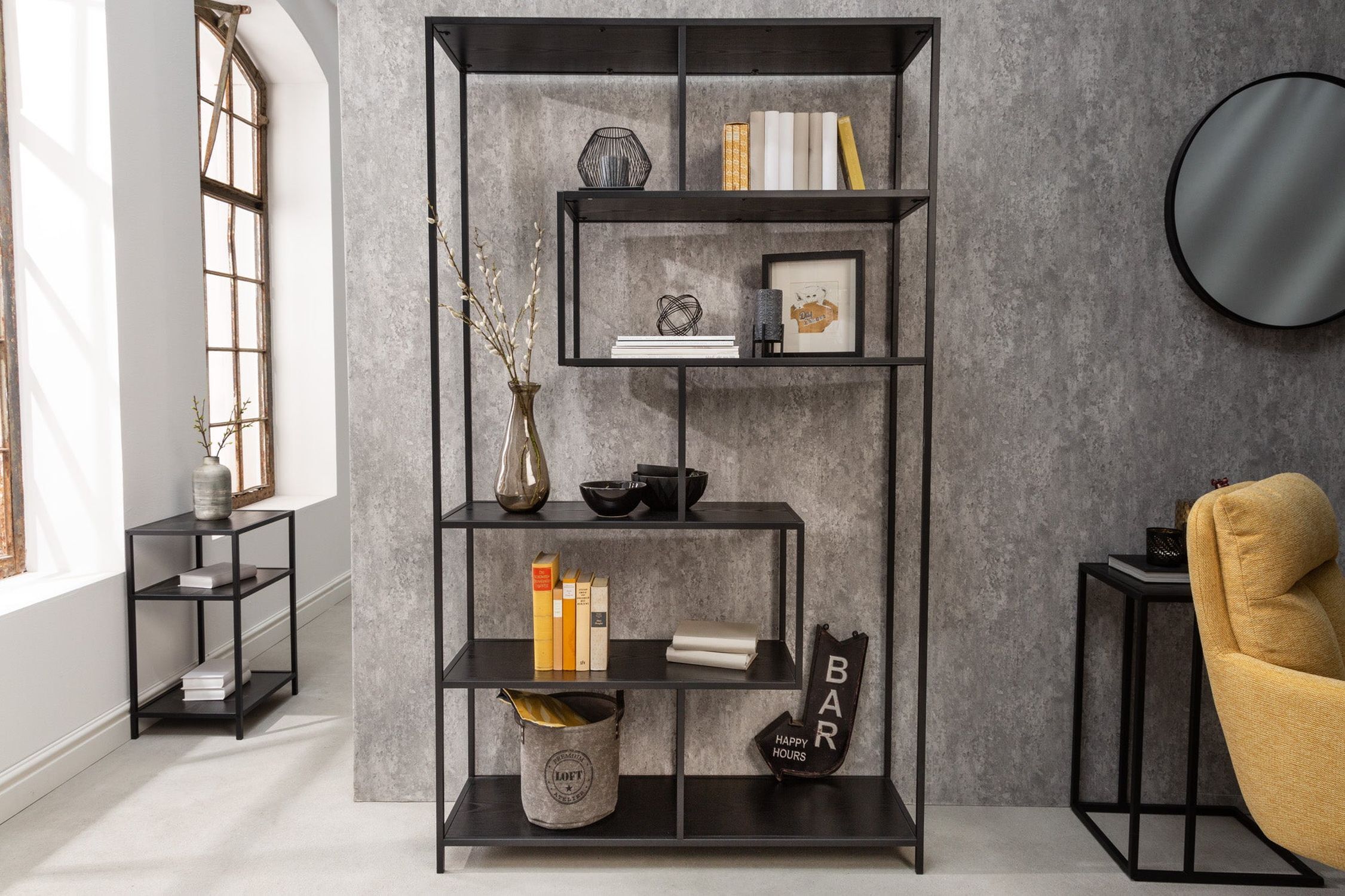 Standregal Schwarz 114 x 185 cm modernes Design VIVEN