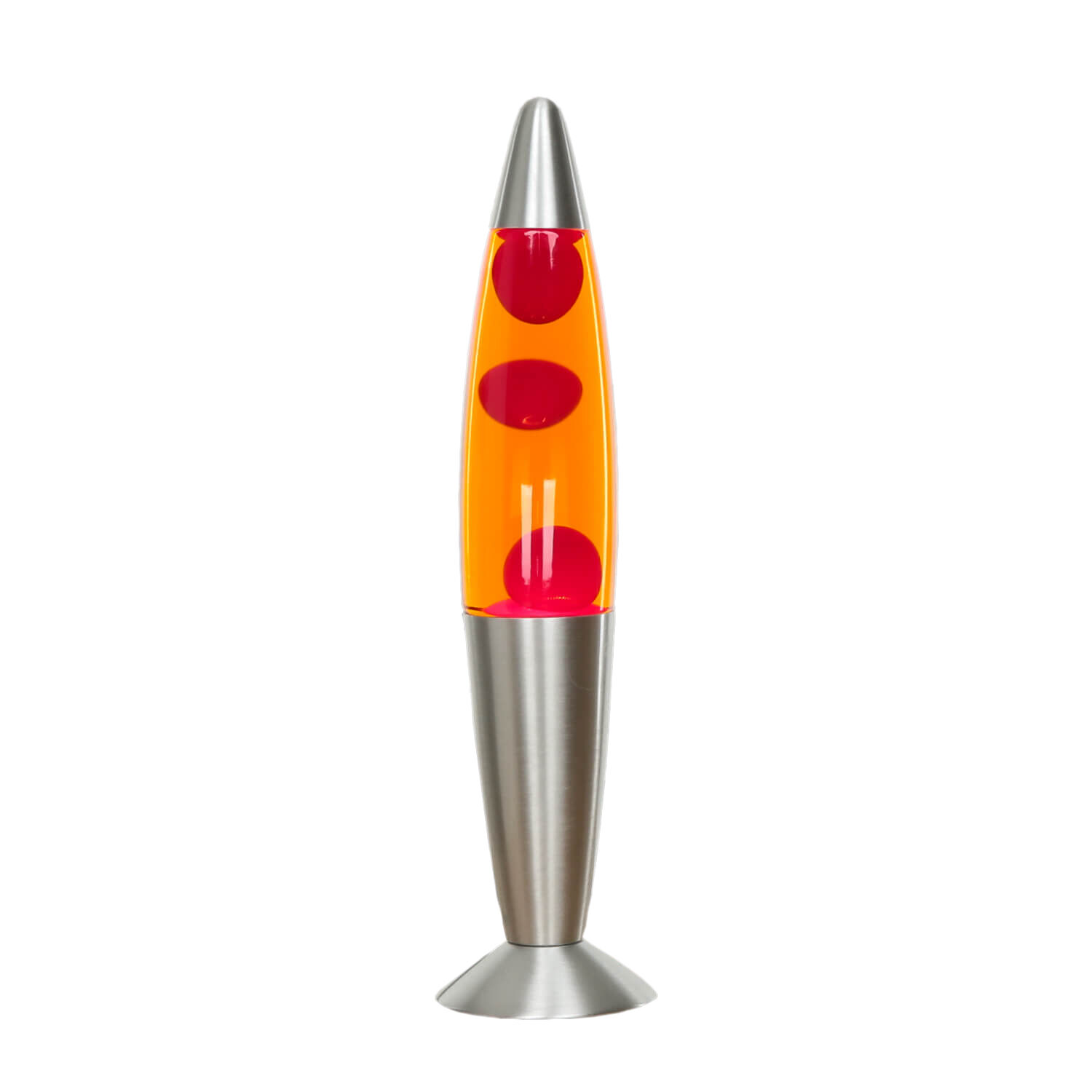 lavalampe-lava-lamp-timmy-rot-orange-retro--4 Lava-Lampe, Orangene Flüssigkeit, Rote Globen, Metallfuß, Schreibtisch-Dekoration
