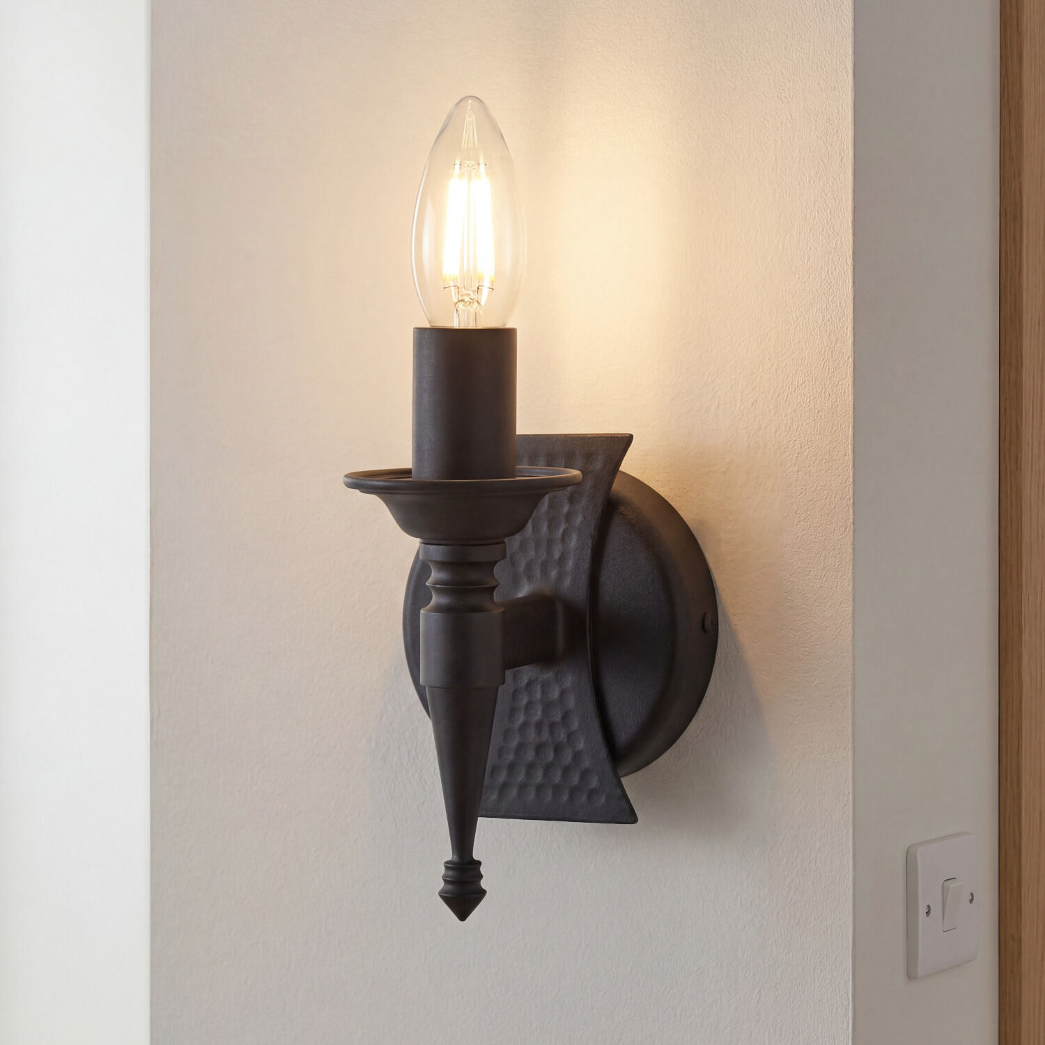 Wandleuchte Schwarz Schmiedeeisen Rustikal B:10 cm E14